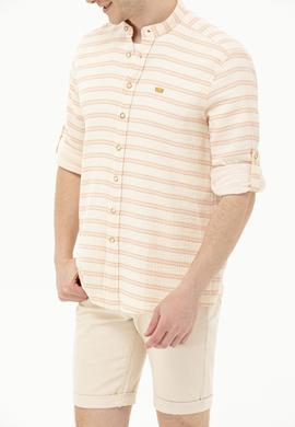 Erkek Çizgili Krem Gömlek - 50264099014