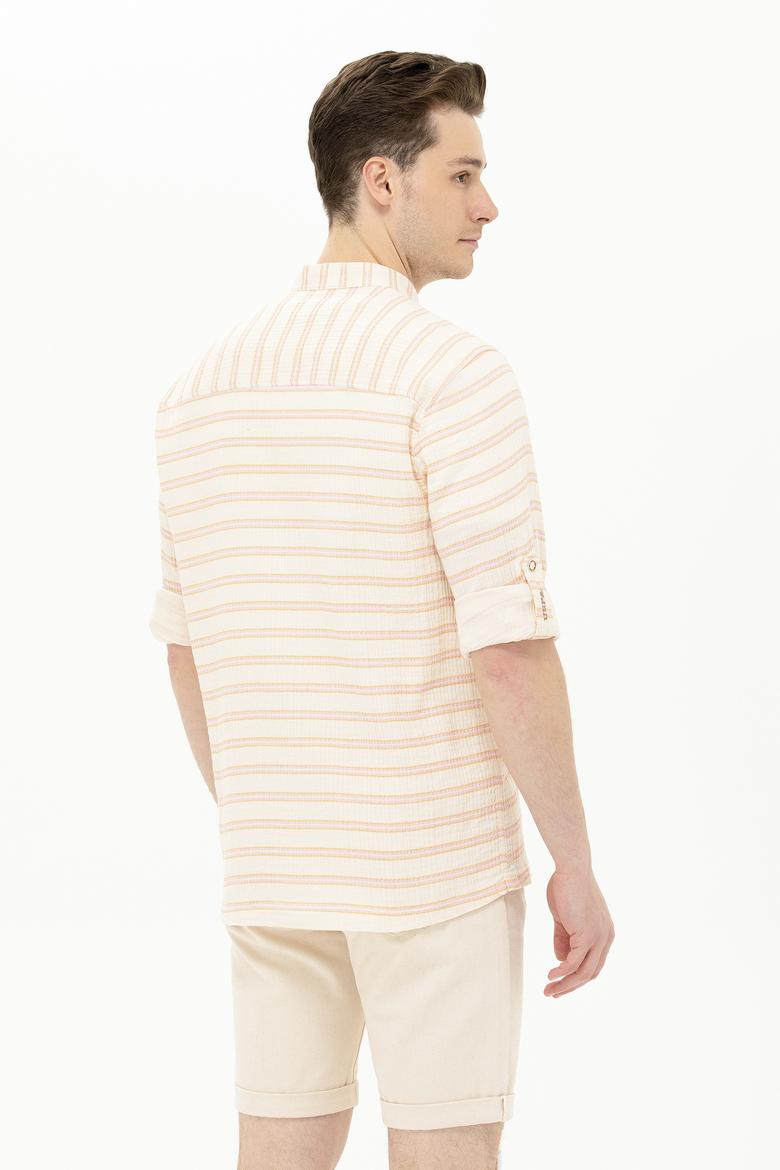 Erkek Çizgili Krem Gömlek - 50264099014