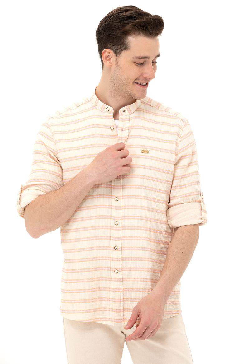 Erkek Çizgili Krem Gömlek - 50264099014