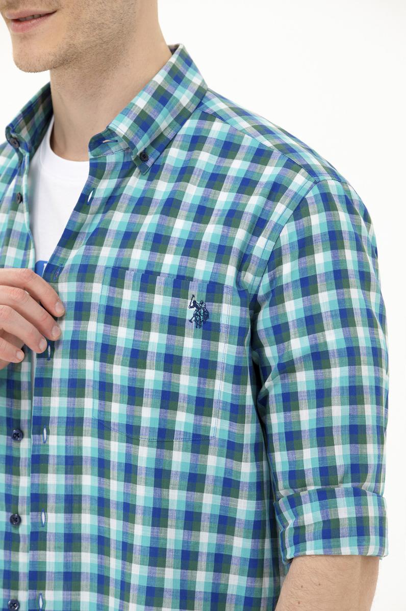 Erkek Kareli Saks Gömlek