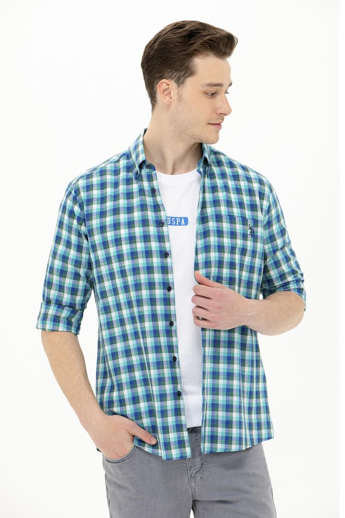 Erkek Kareli Saks Gömlek