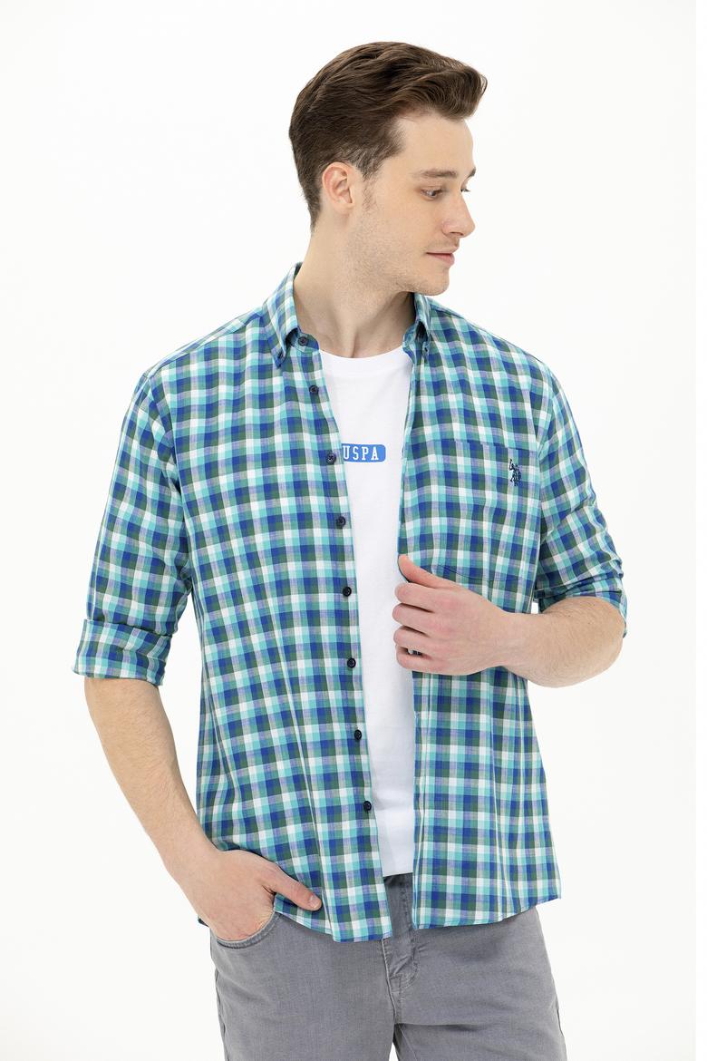 Erkek Kareli Saks Gömlek