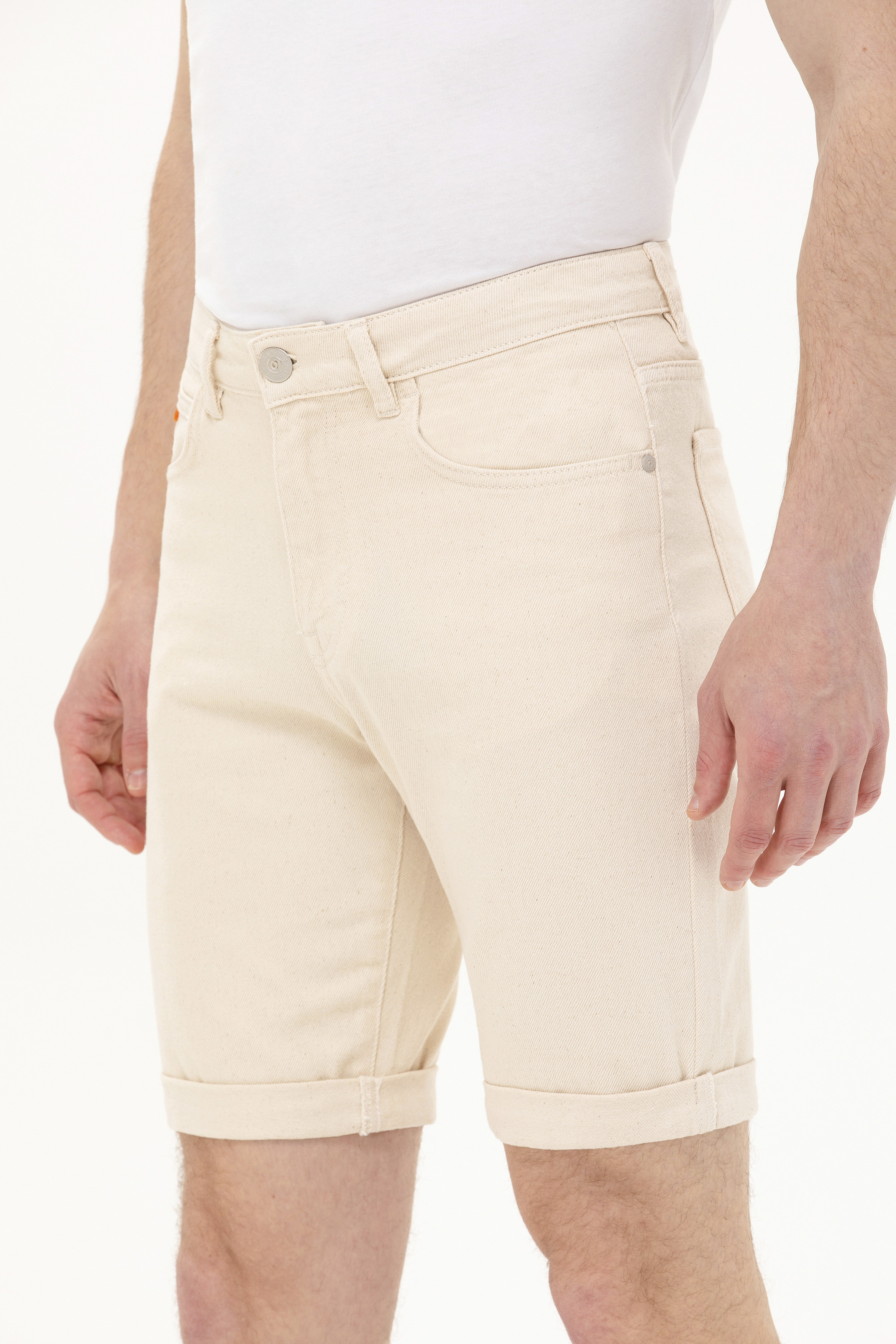Erkek Bej Jean Şort - Image 6