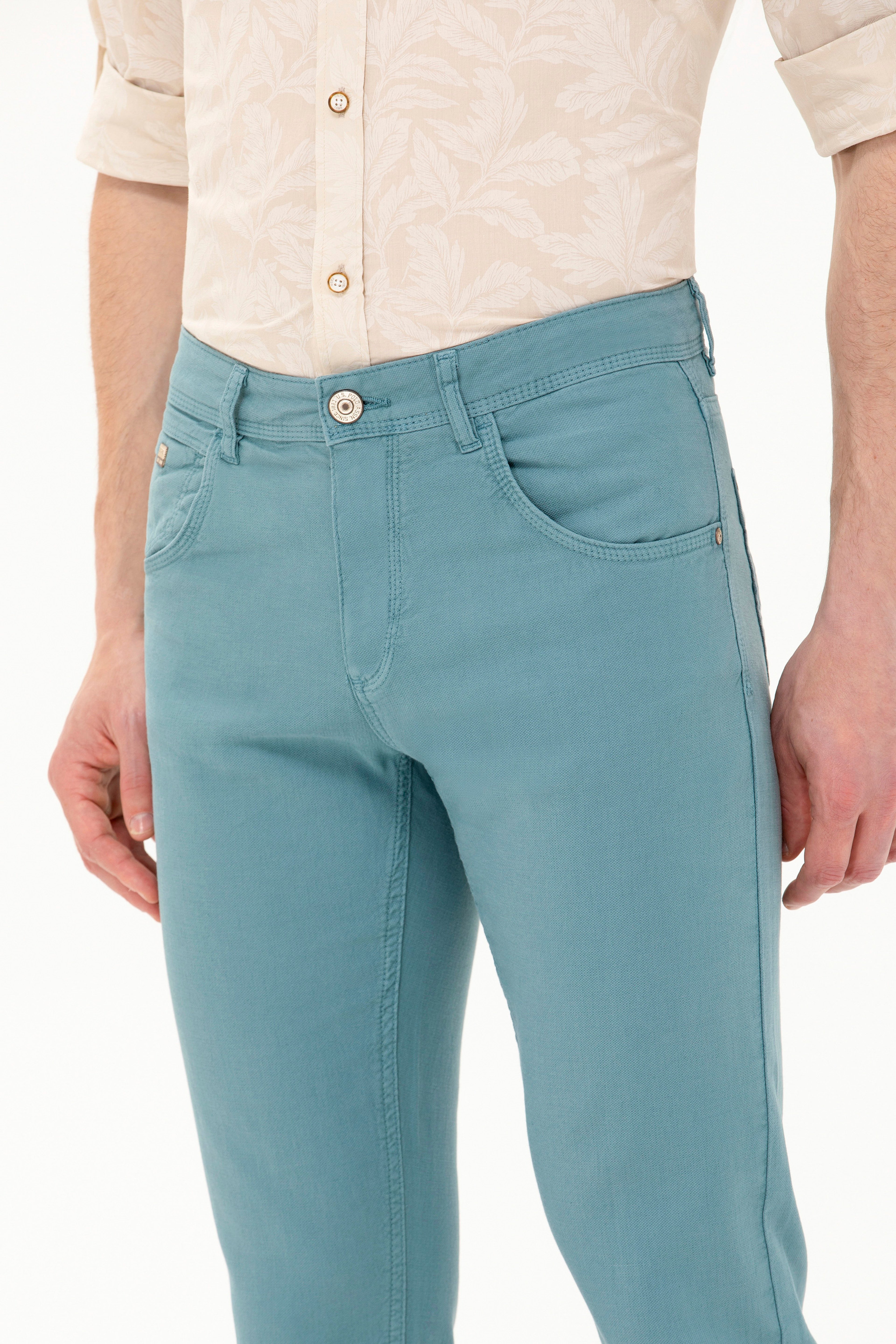 Erkek Slim Fit Mint Kanvas Pantolon - Image 6