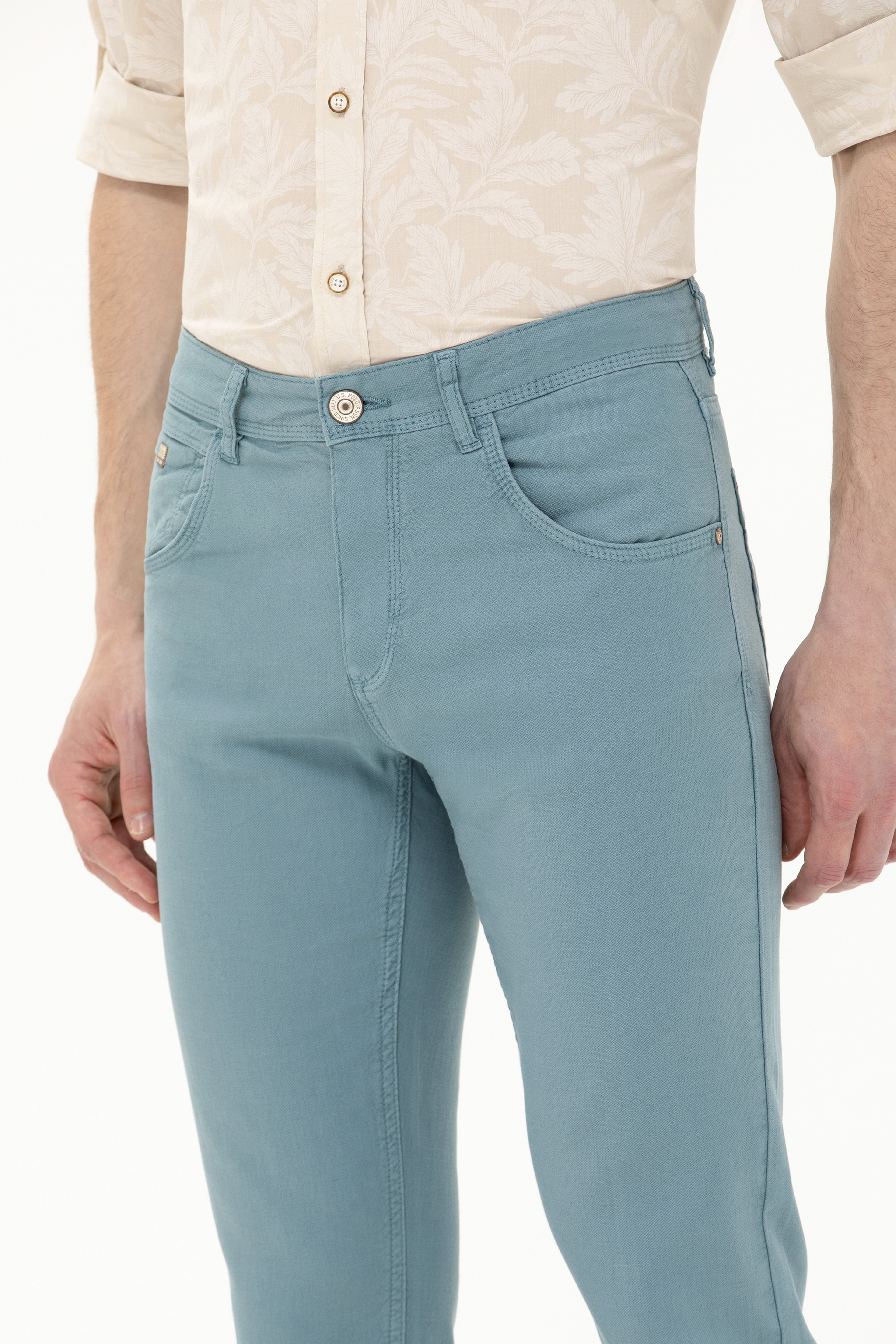 Erkek Slim Fit Mint Kanvas Pantolon