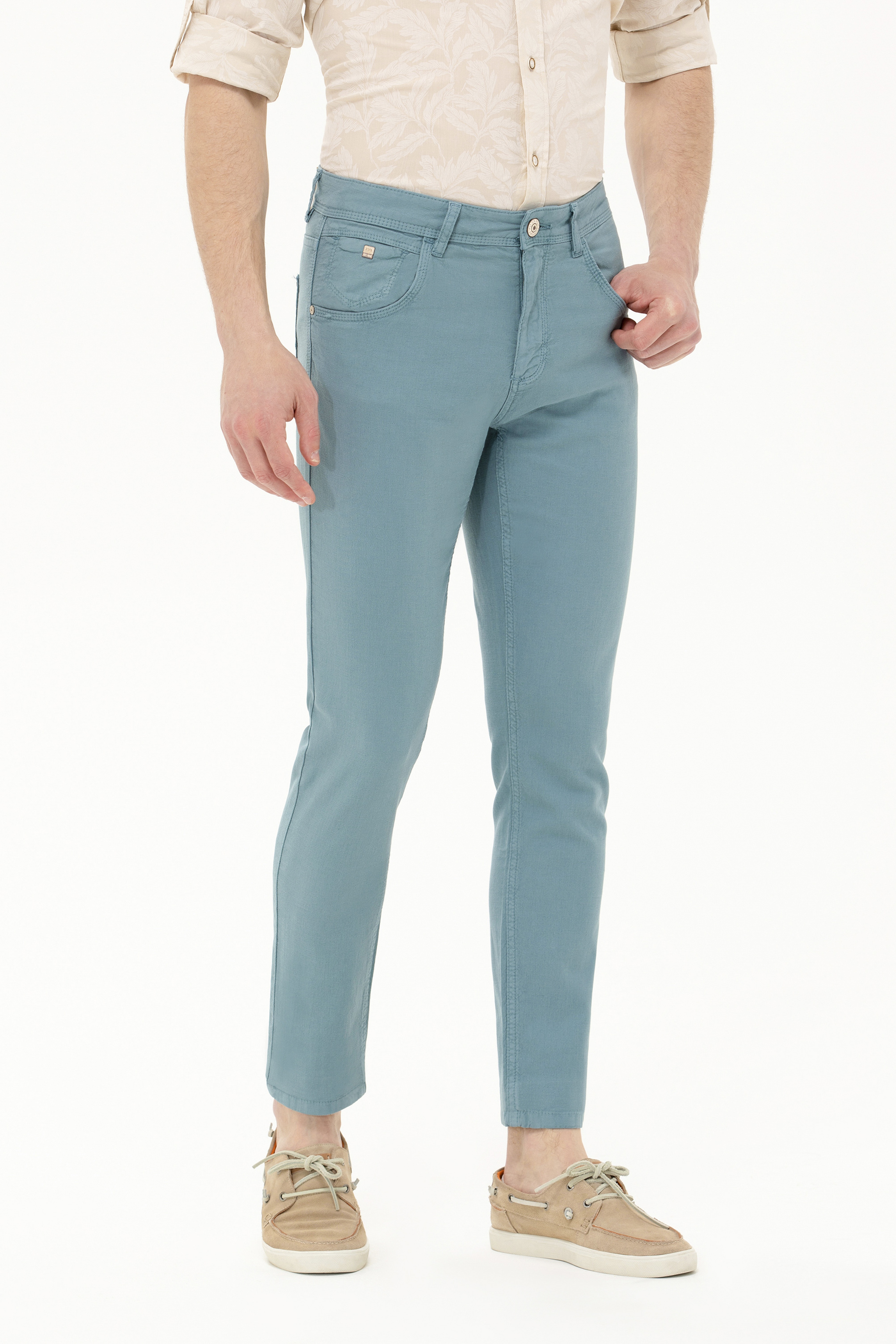 Erkek Slim Fit Mint Kanvas Pantolon - Image 2