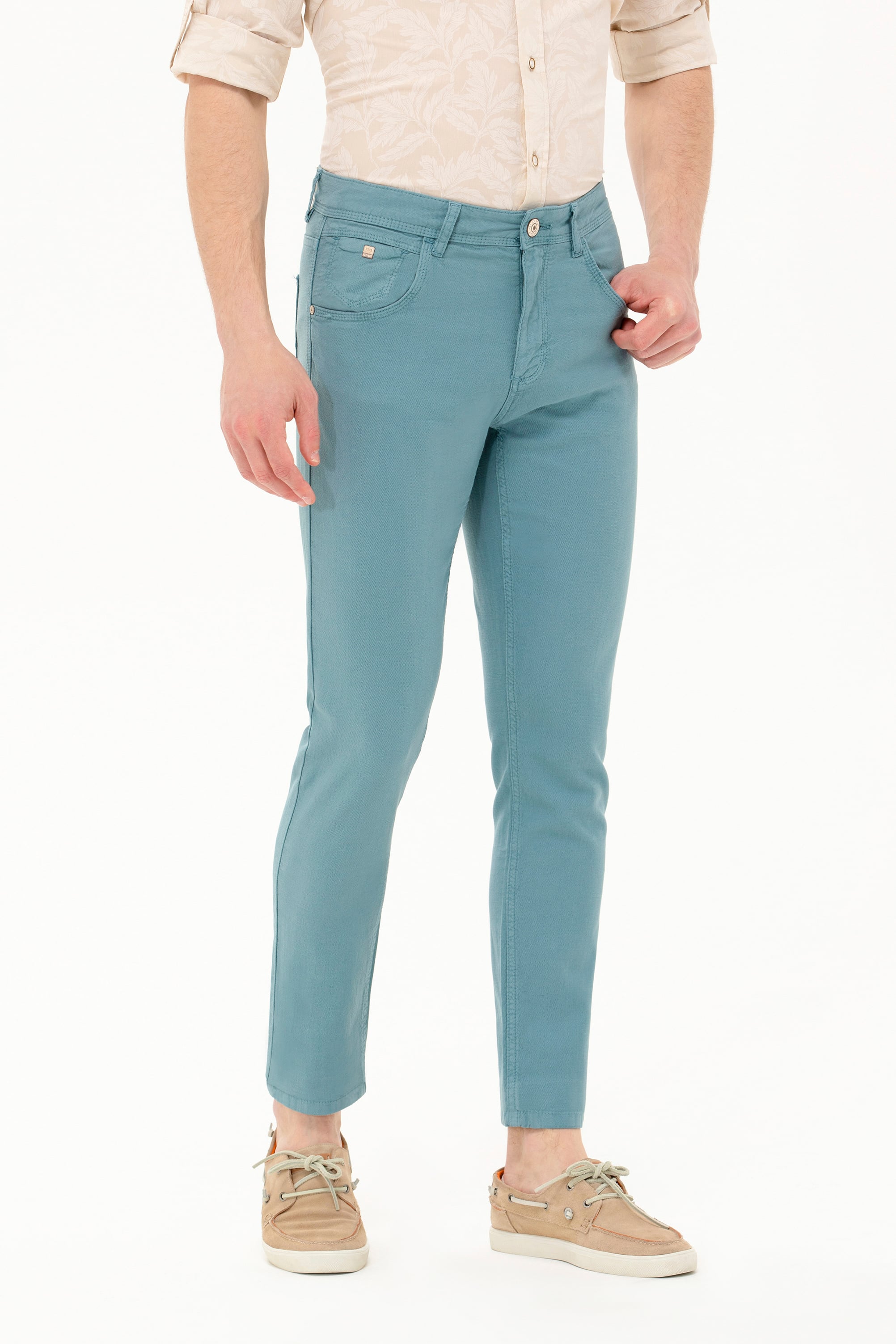 Erkek Slim Fit Mint Kanvas Pantolon