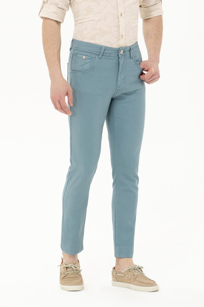 Erkek Slim Fit Mint Kanvas Pantolon