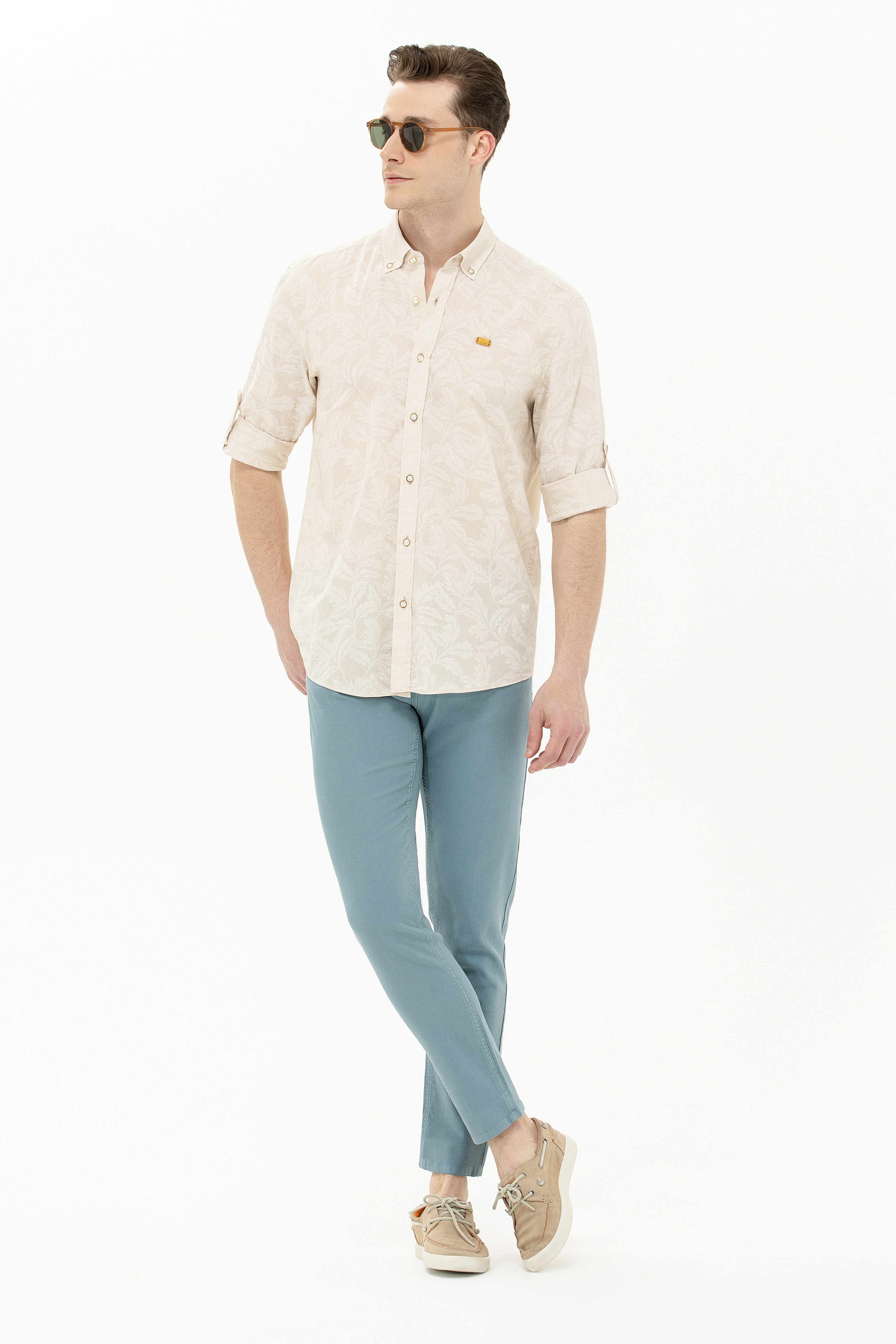 Erkek Slim Fit Mint Kanvas Pantolon - Image 3