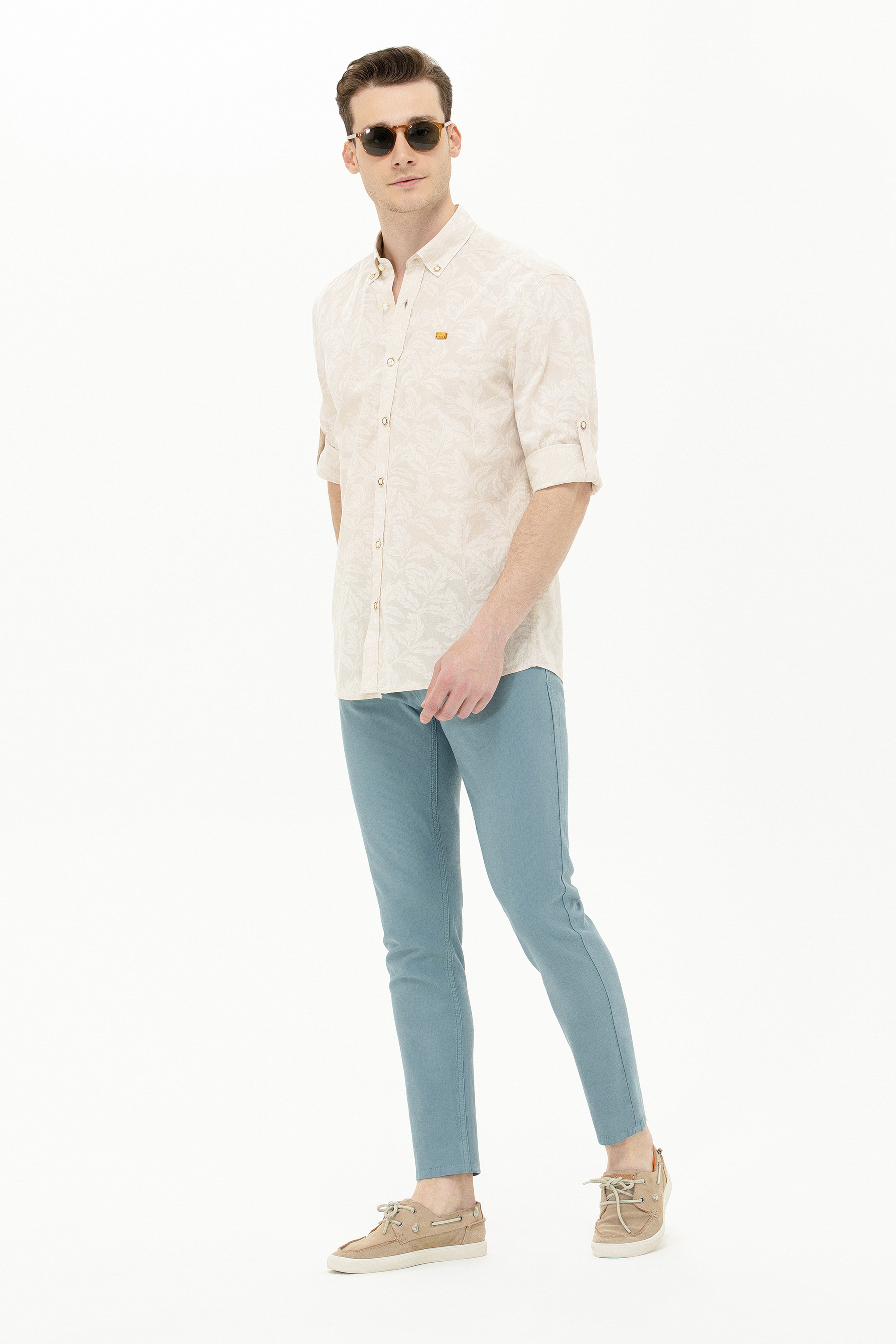 Erkek Slim Fit Mint Kanvas Pantolon - Image 1