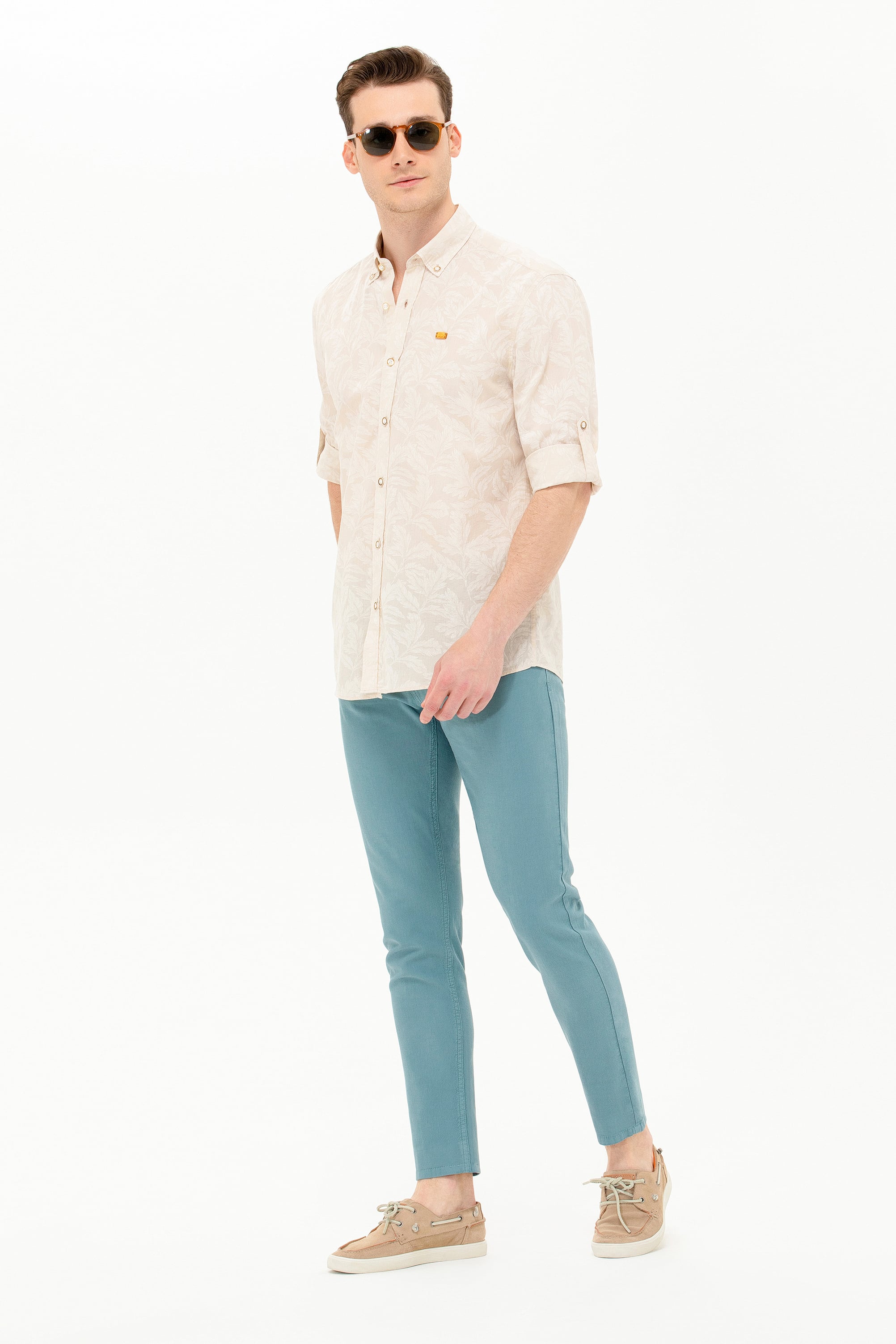 Erkek Slim Fit Mint Kanvas Pantolon