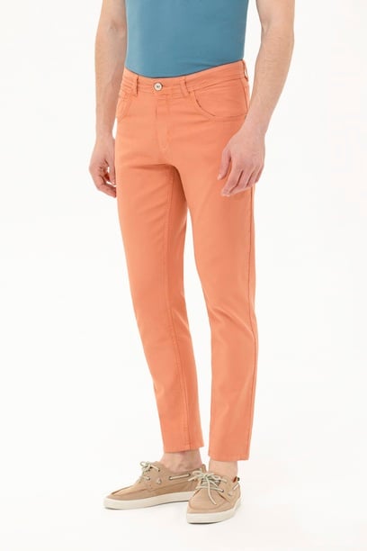 Erkek Slim Fit Kiremit Kanvas Pantolon