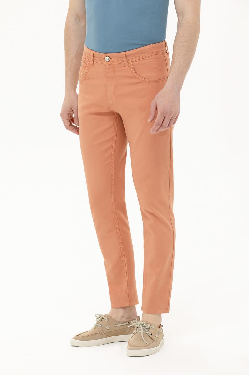 Erkek Slim Fit Kiremit Kanvas Pantolon