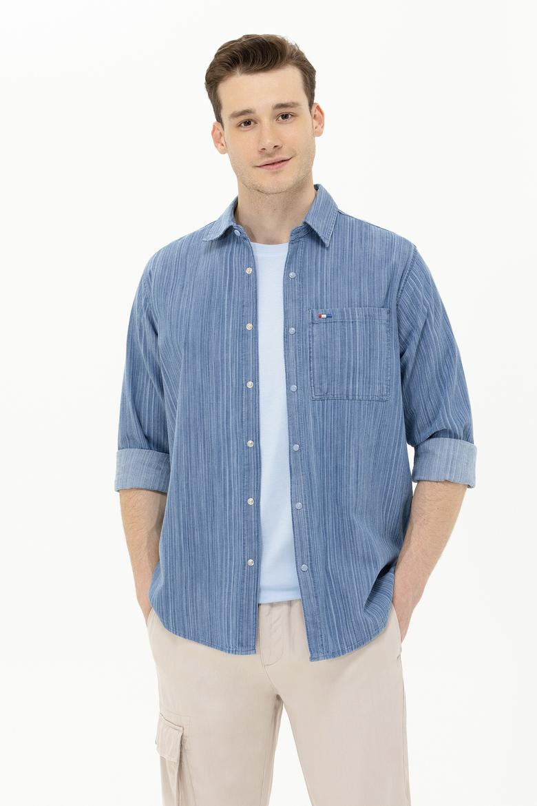 Erkek Açık Mavi Jean Gömlek