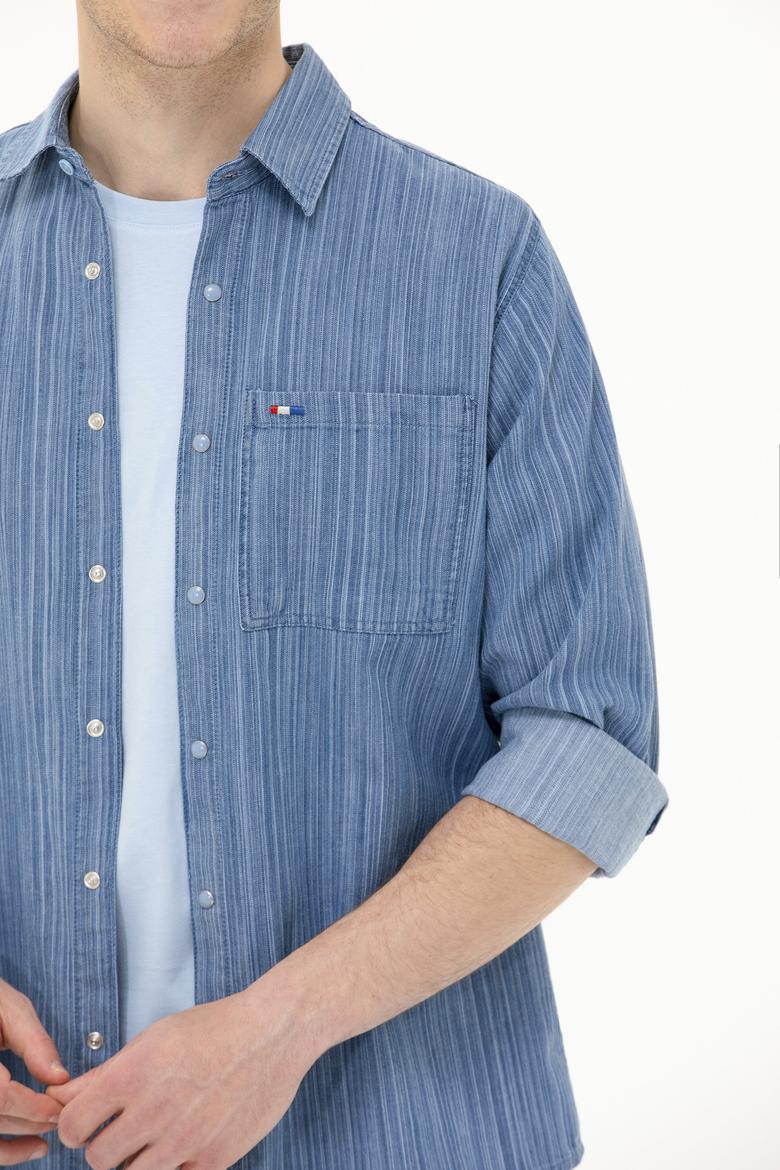 Erkek Açık Mavi Jean Gömlek - 50264363014