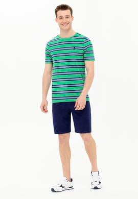 Erkek Yeşil Bisiklet Yaka Tişört - 50263261034