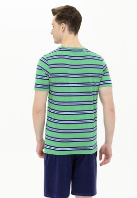 Erkek Yeşil Bisiklet Yaka Tişört - 50263261034