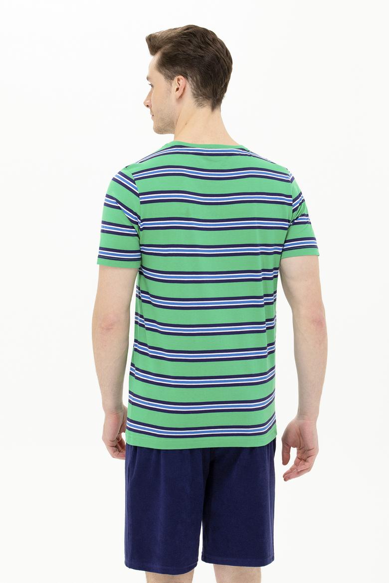 Erkek Yeşil Bisiklet Yaka Tişört - 50263261034