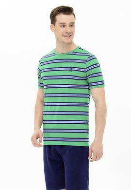 Erkek Yeşil Bisiklet Yaka Tişört - 50263261034