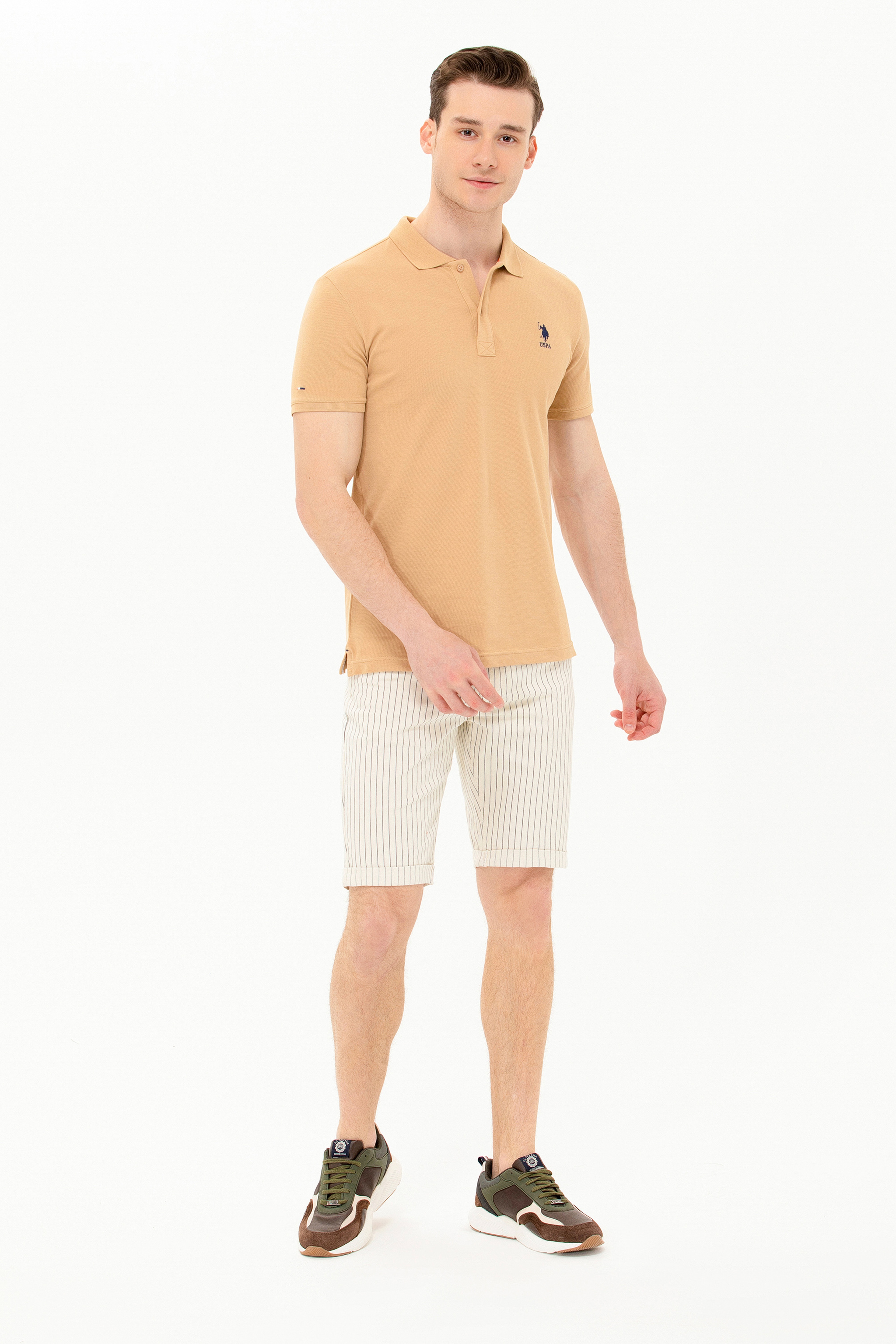Erkek Camel Basic Polo Yaka Tişört - Image 4