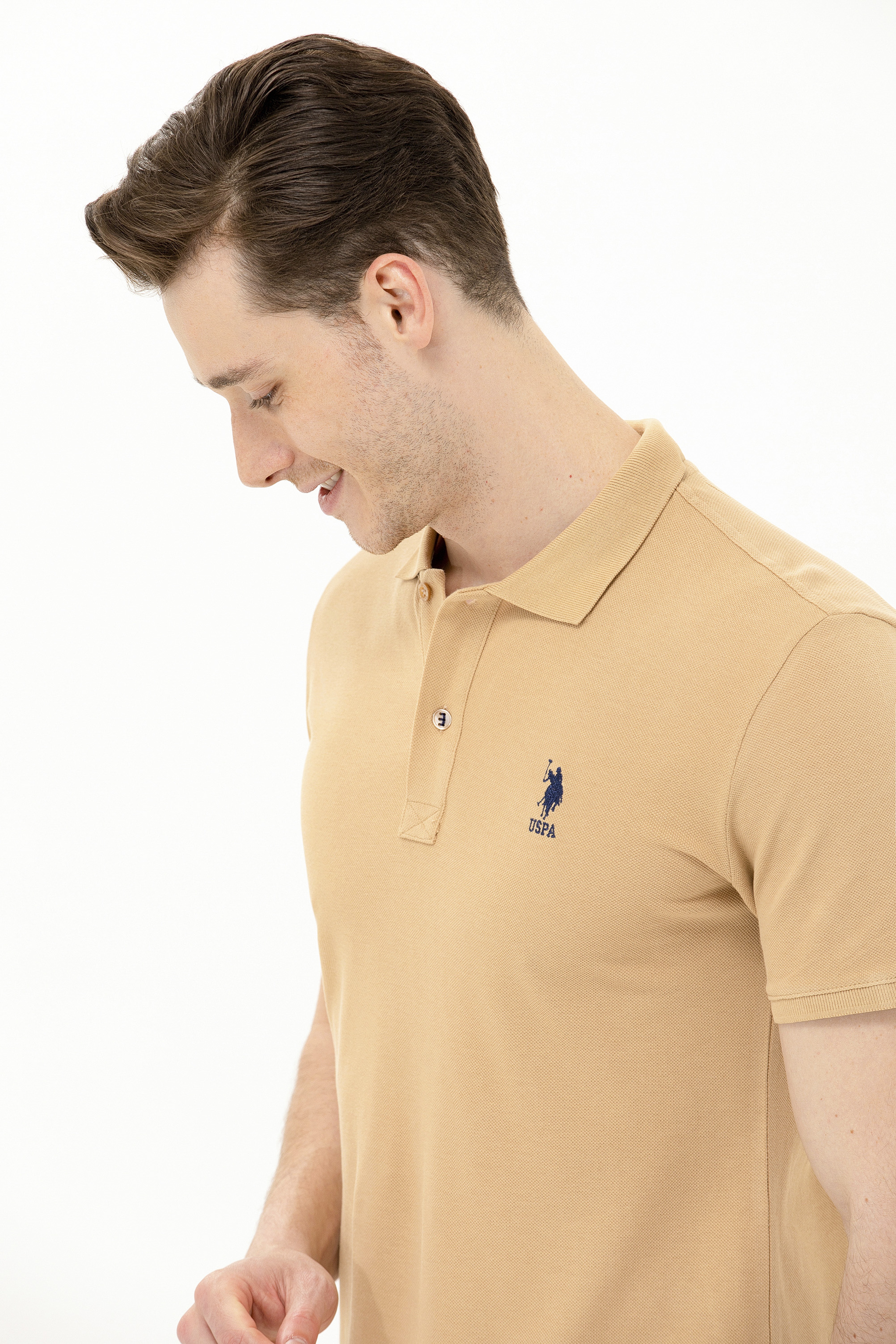 Erkek Camel Basic Polo Yaka Tişört - Image 2