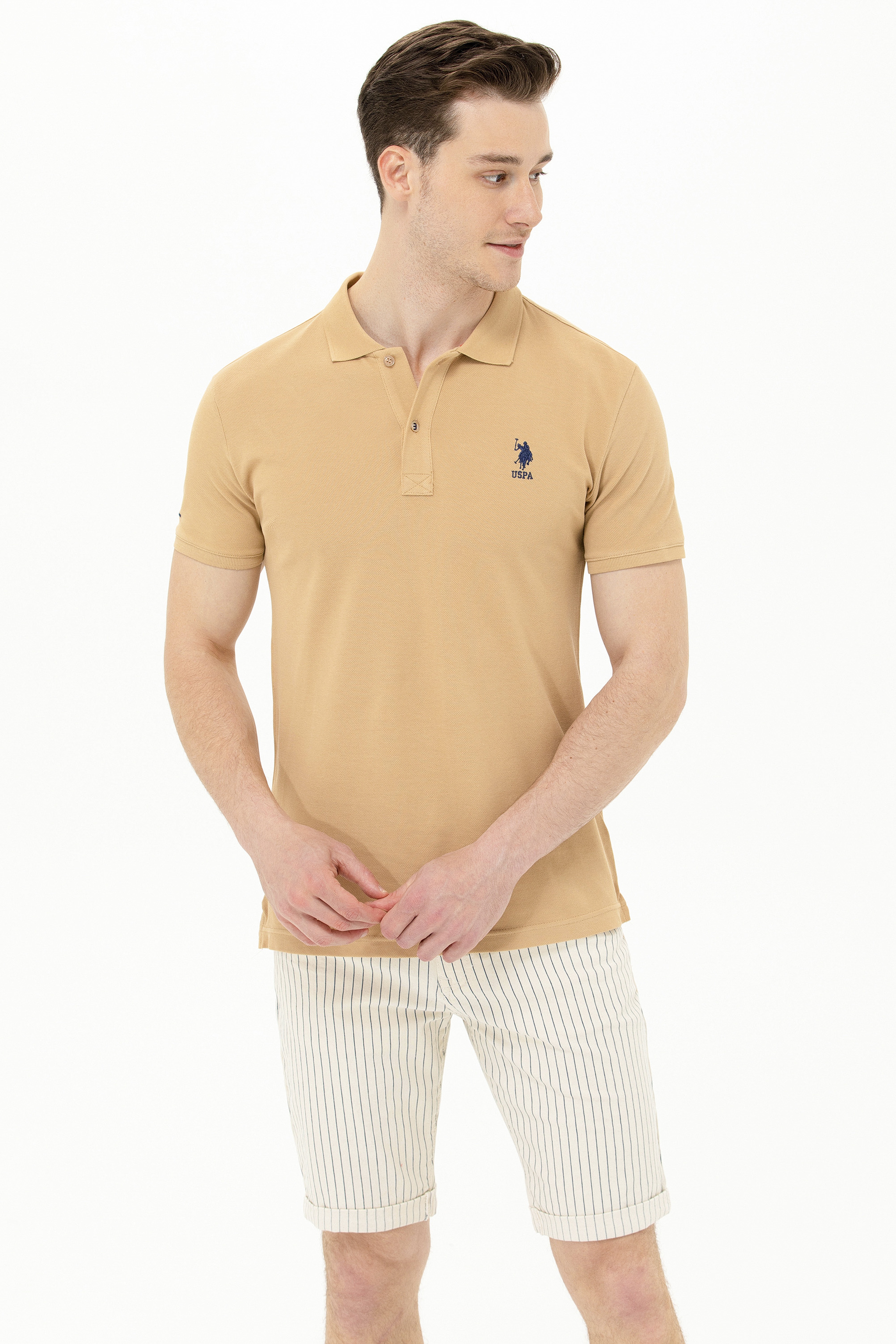 Erkek Camel Basic Polo Yaka Tişört - Image 1