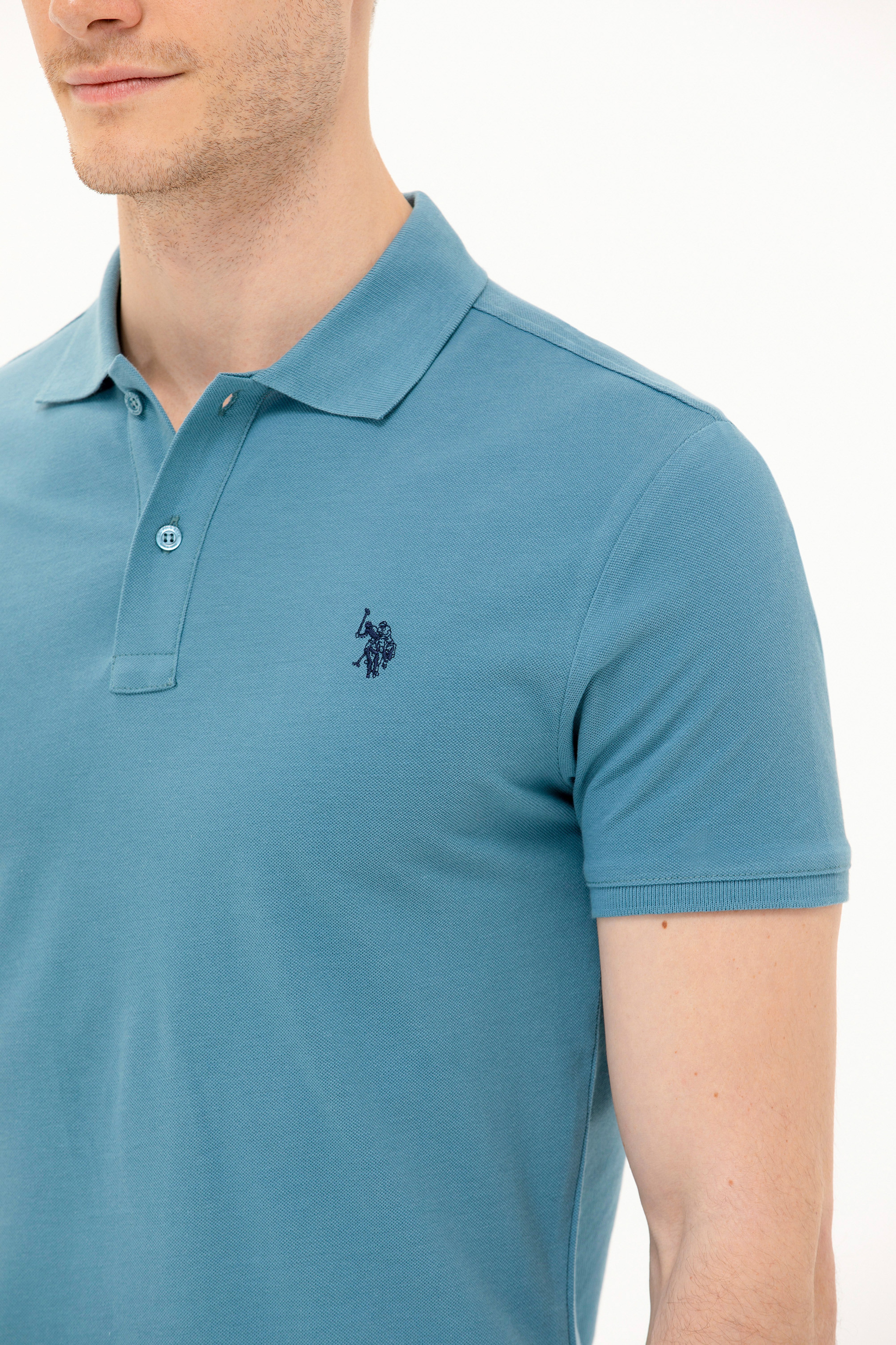 Erkek Koyu Mint Basic Polo Yaka Tişört - Image 7