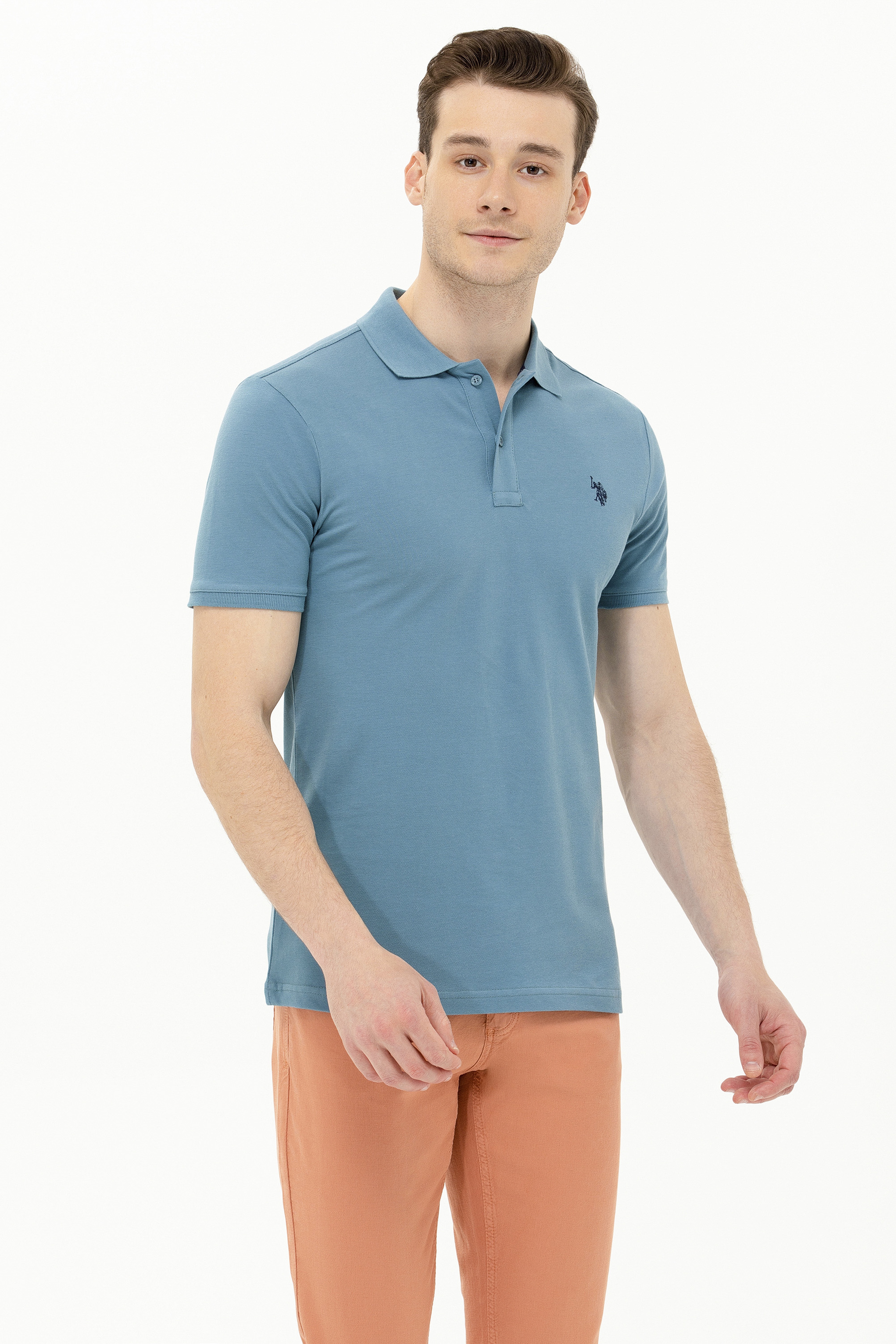 Erkek Koyu Mint Basic Polo Yaka Tişört - Image 1