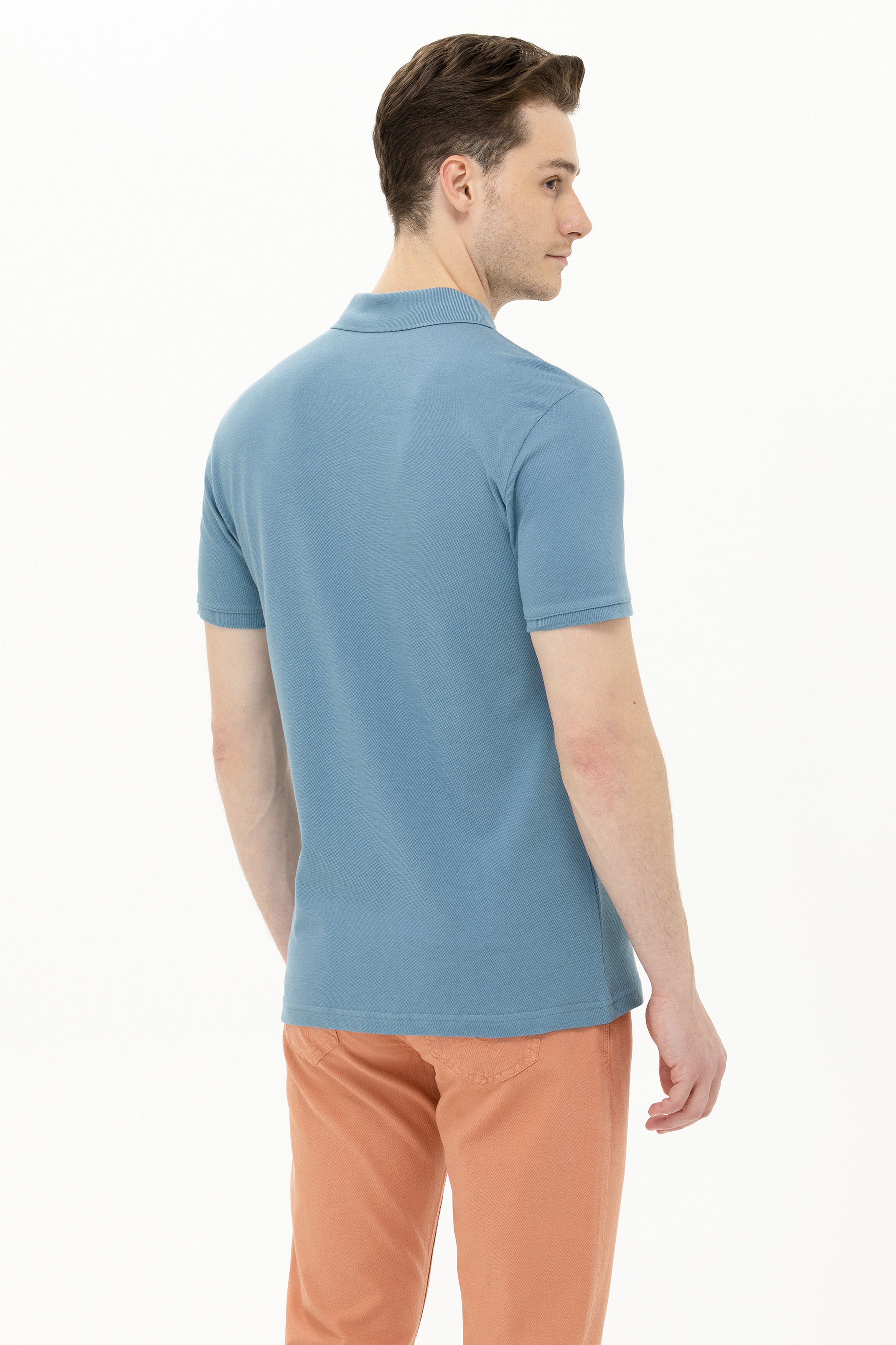 Erkek Koyu Mint Basic Polo Yaka Tişört - Image 5