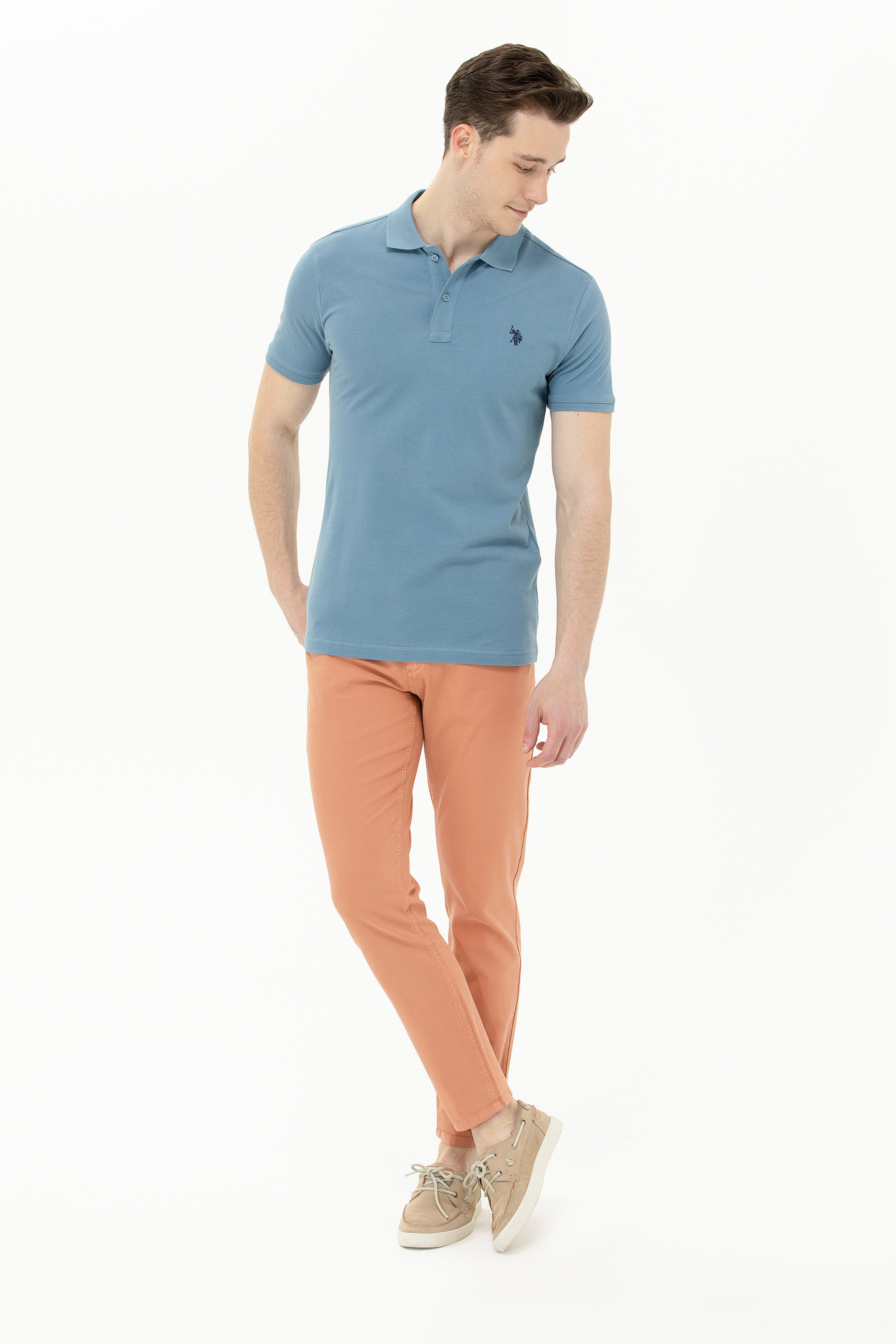 Erkek Koyu Mint Basic Polo Yaka Tişört - Image 4