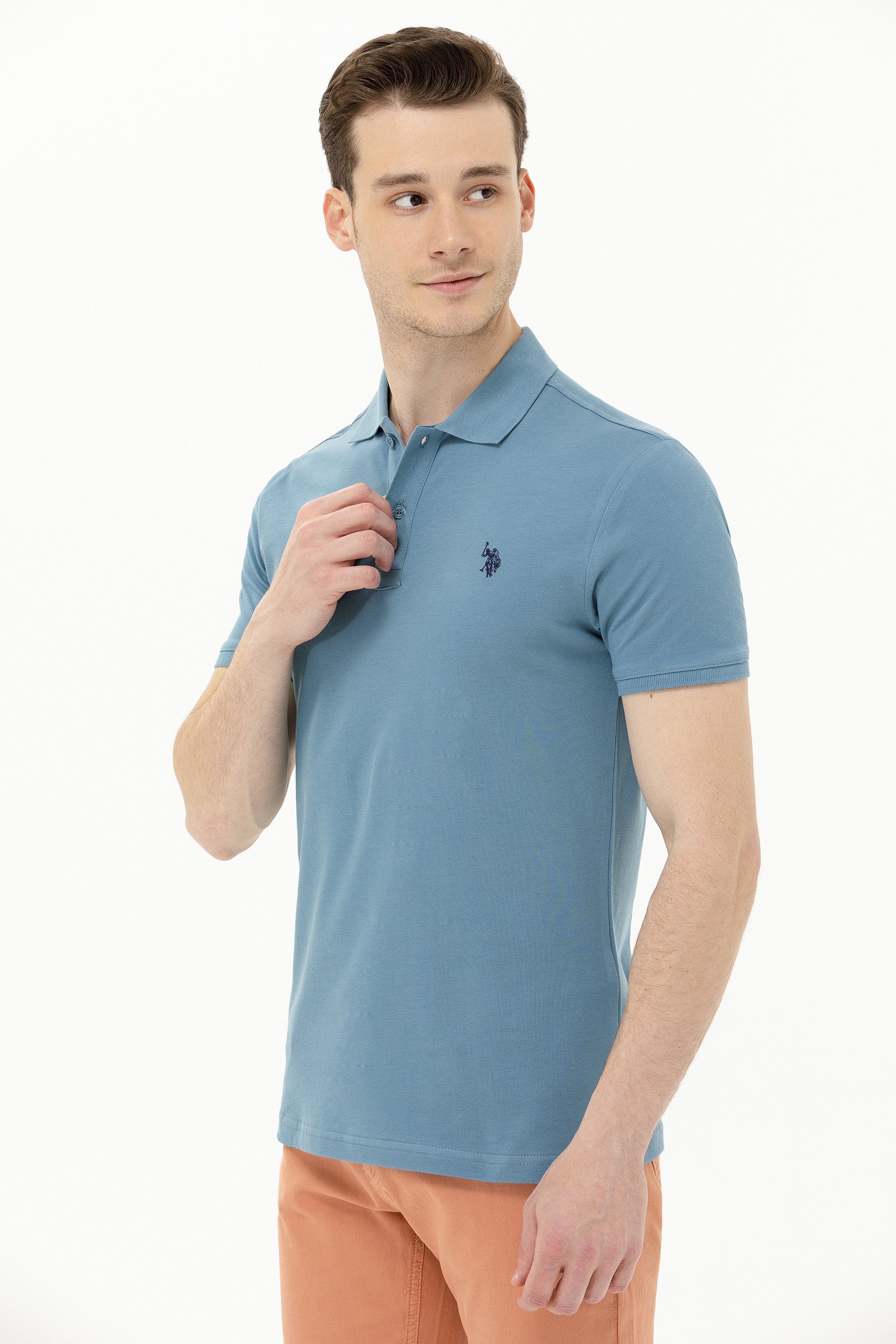 Erkek Koyu Mint Basic Polo Yaka Tişört - Image 3