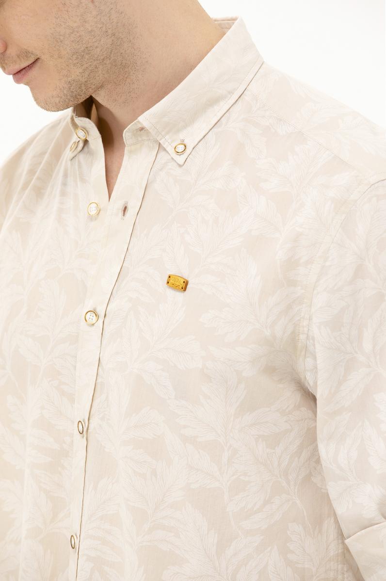 Erkek Ekru Uzun Kollu Gömlek