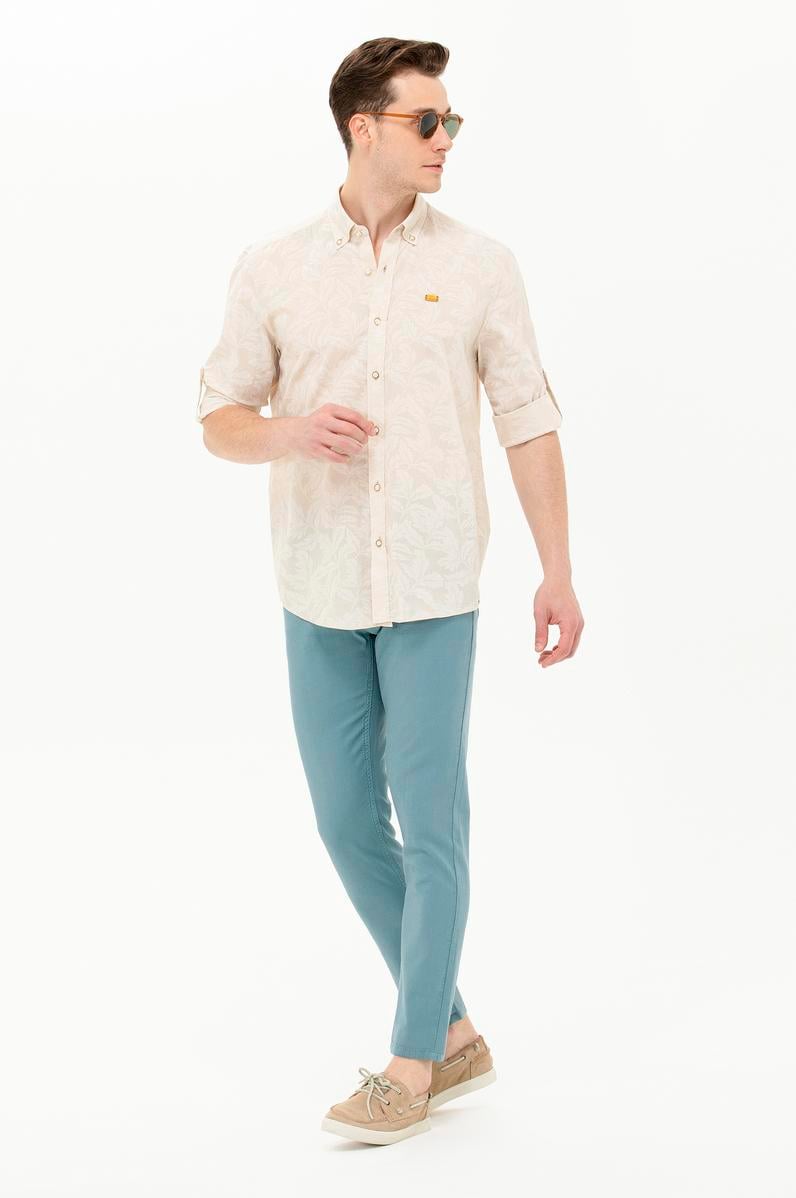 Erkek Ekru Uzun Kollu Gömlek