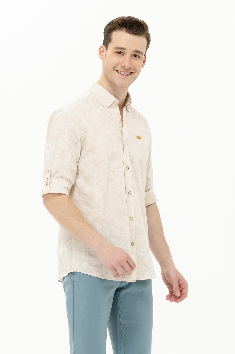 Erkek Ekru Uzun Kollu Gömlek