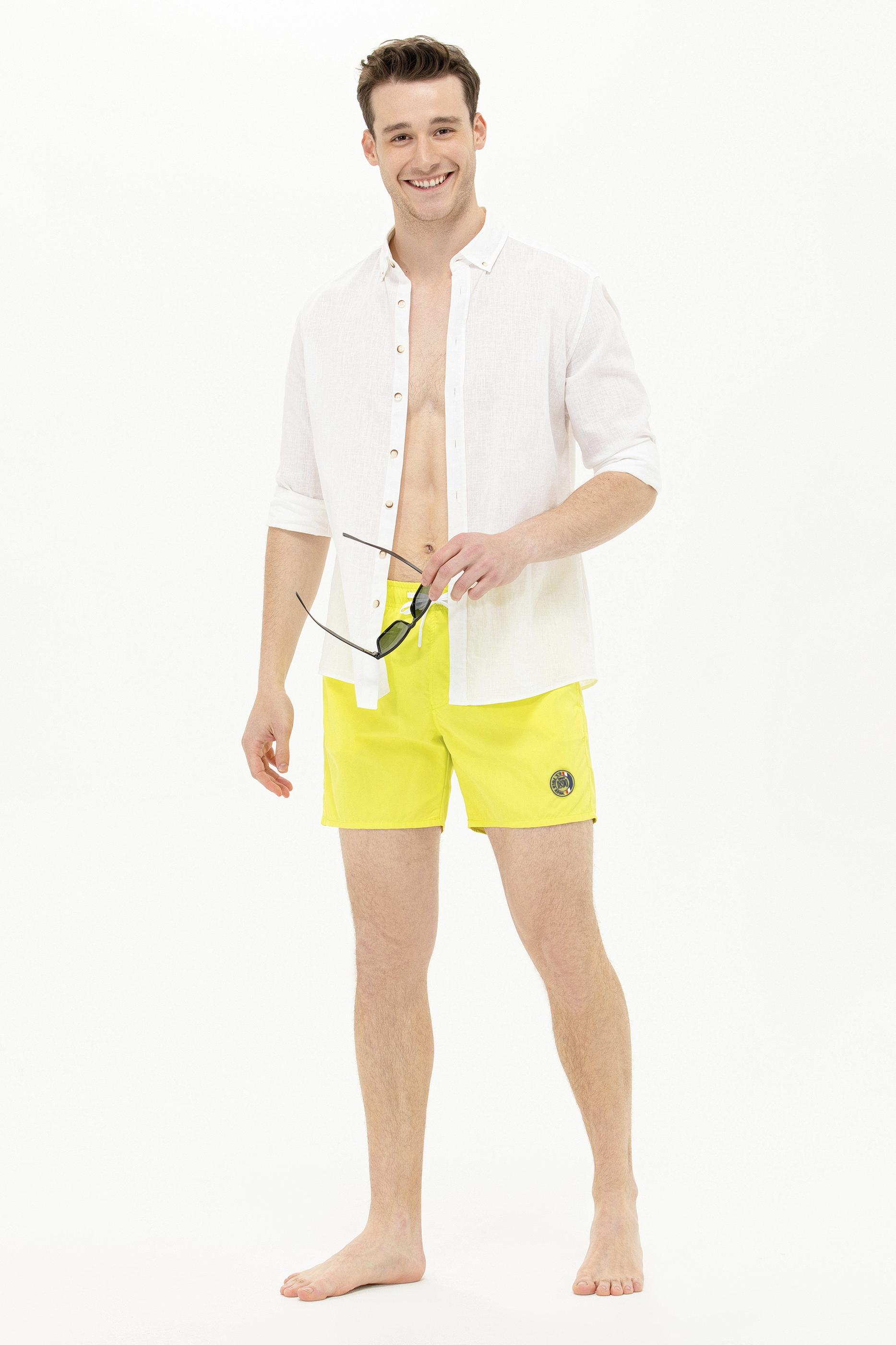 Erkek Neon Sarı Deniz Şortu