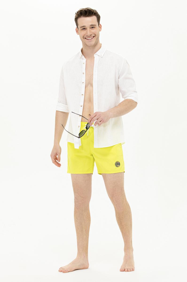 Erkek Neon Sarı Deniz Şortu