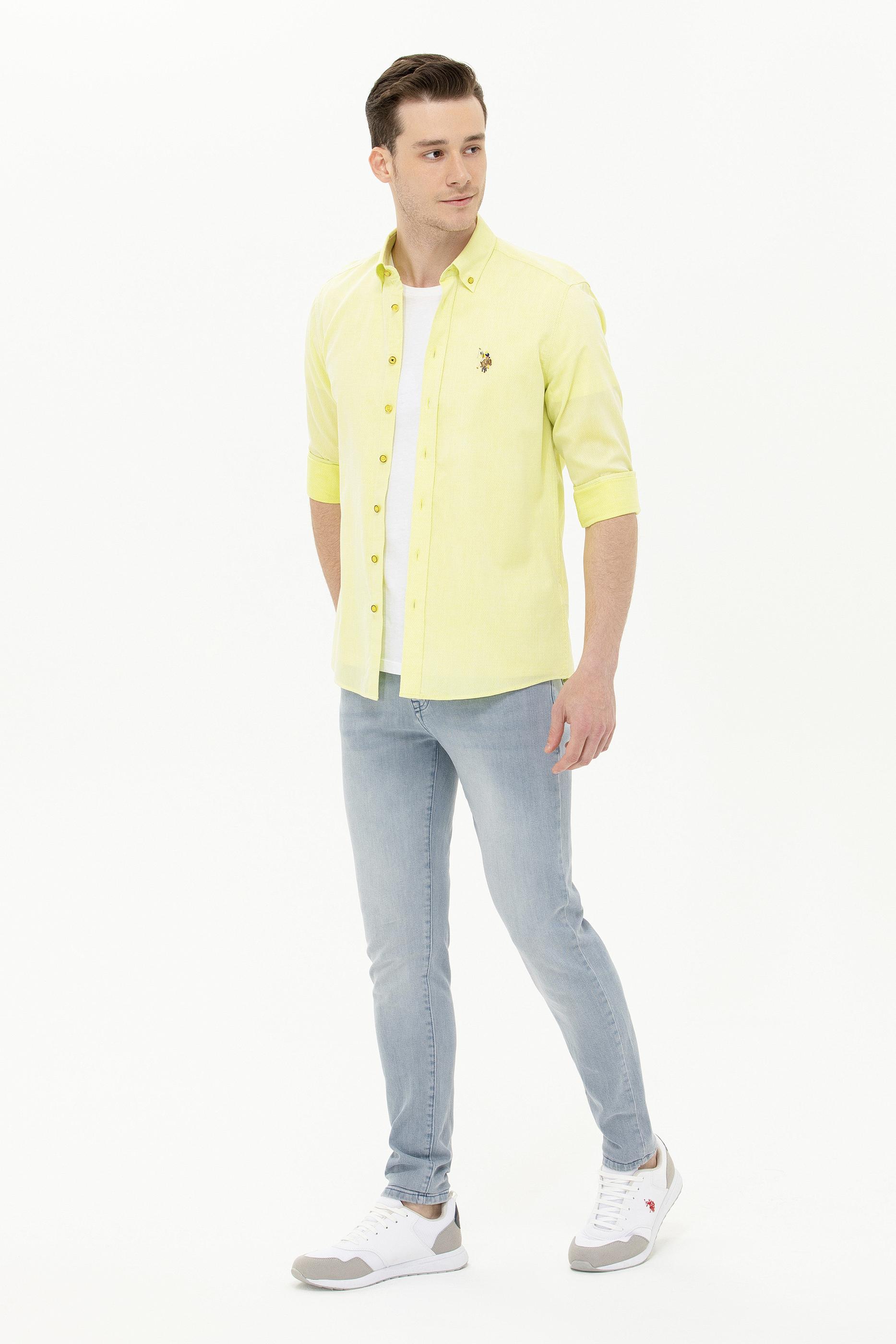 Erkek Neon Sarı Uzun Kollu Basic Gömlek