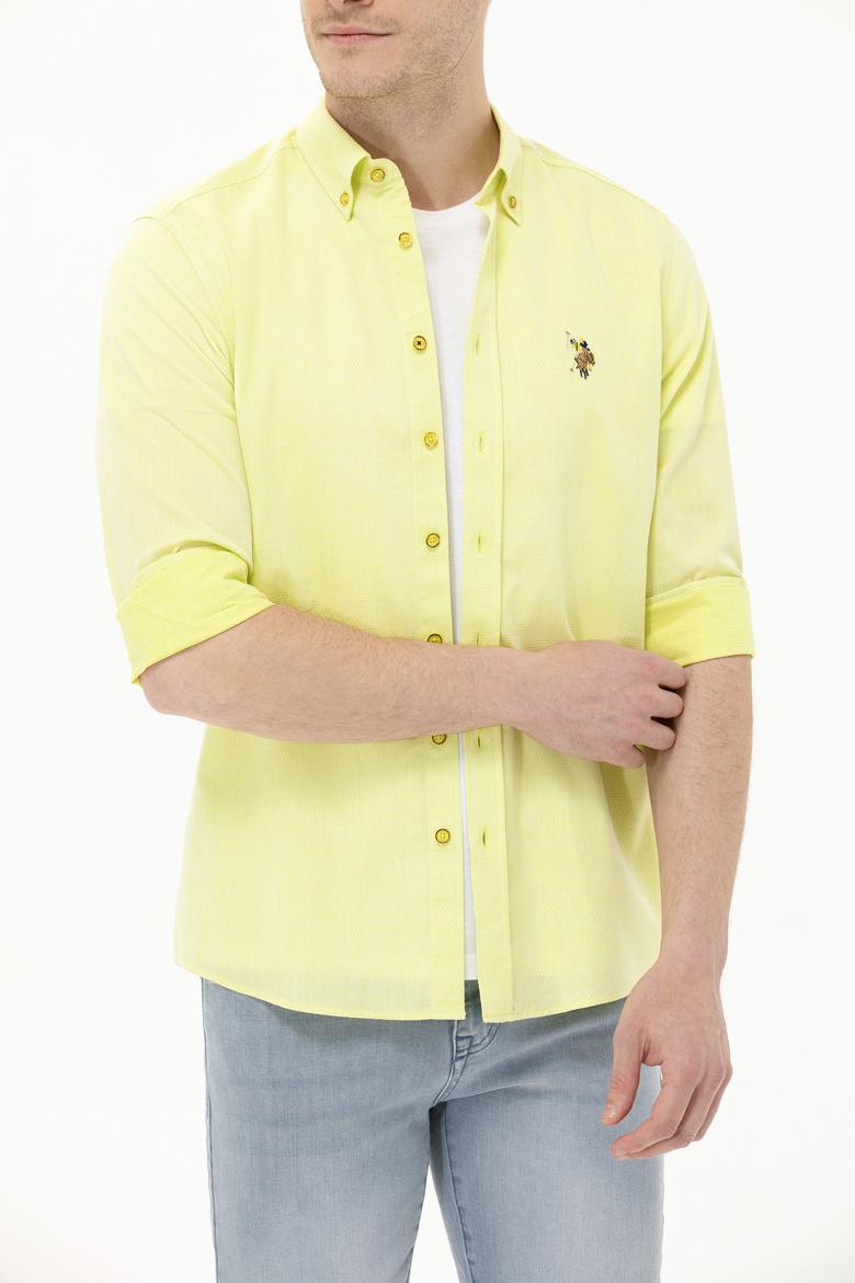 Erkek Neon Sarı Uzun Kollu Basic Gömlek - 50262977069