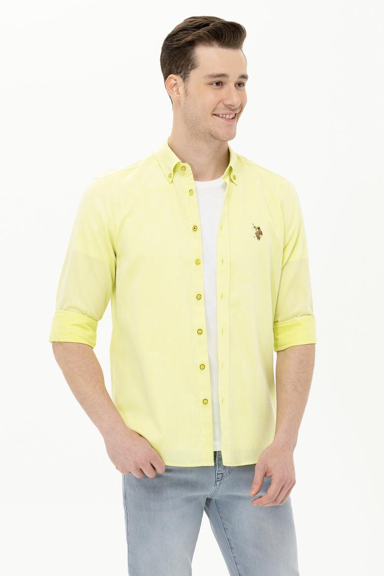 Erkek Neon Sarı Uzun Kollu Basic Gömlek - 50262977069