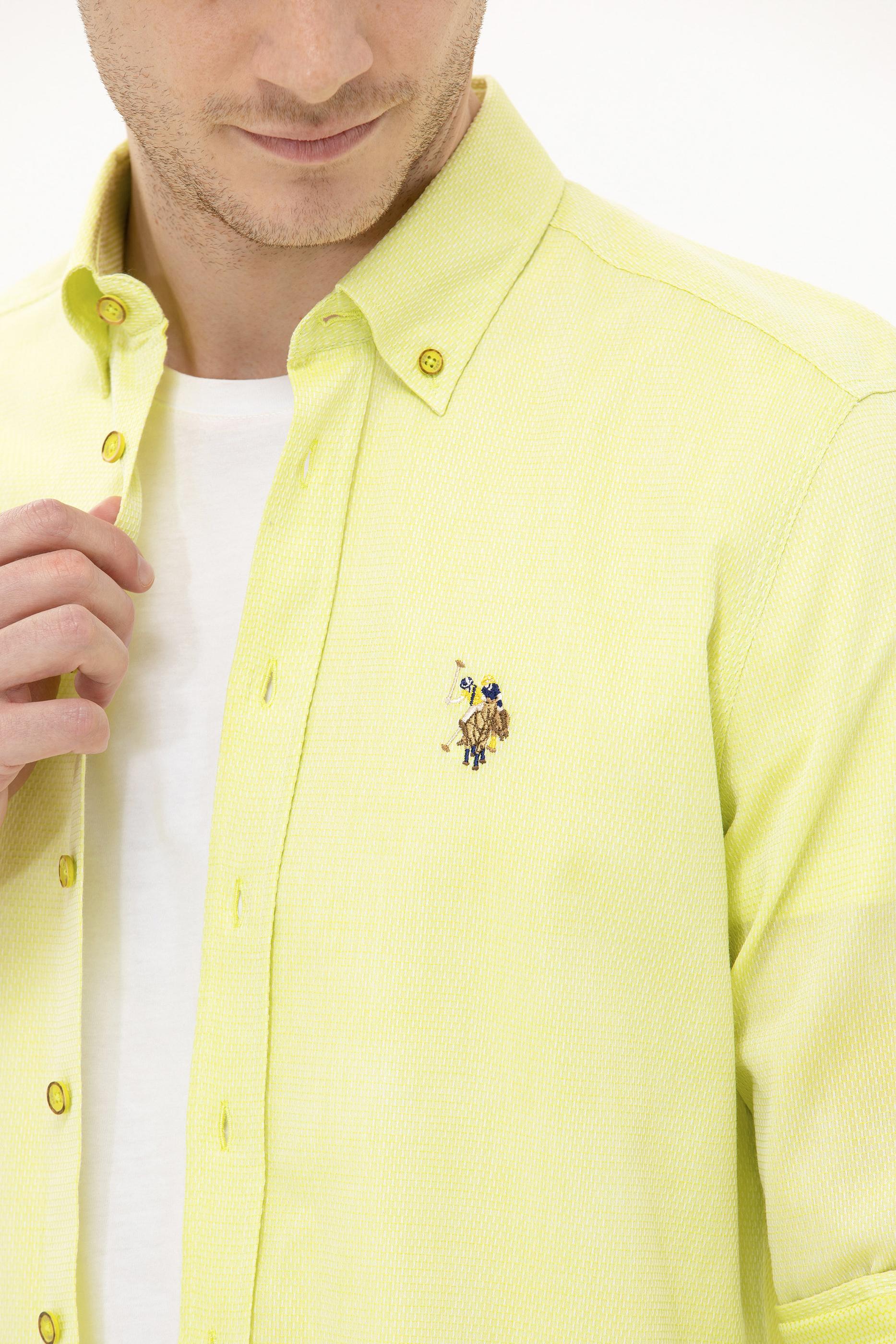 Erkek Neon Sarı Uzun Kollu Basic Gömlek