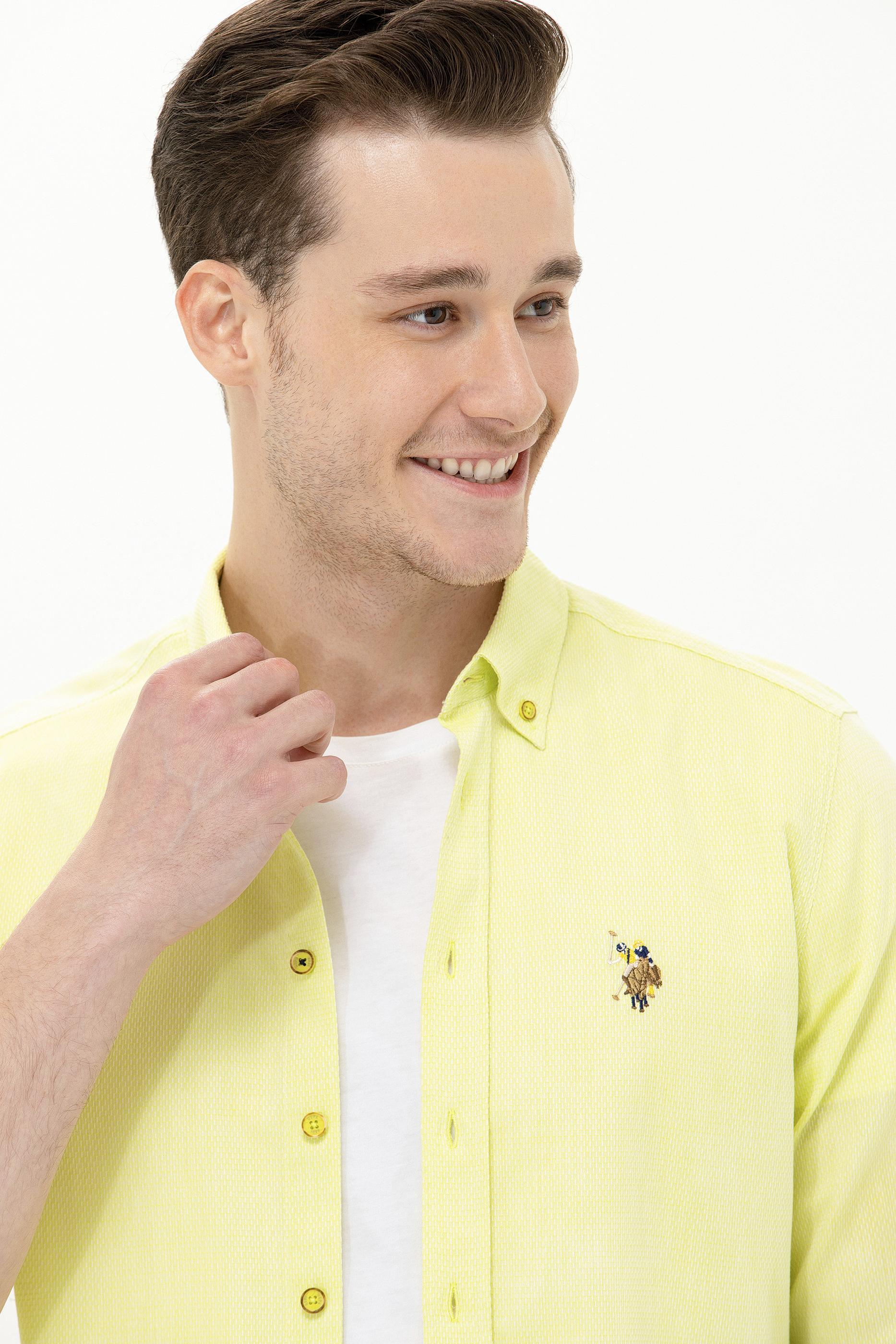 Erkek Neon Sarı Uzun Kollu Basic Gömlek