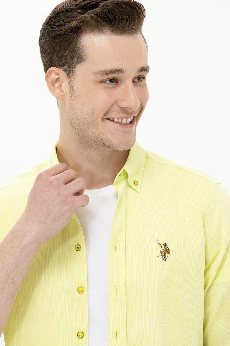 Erkek Neon Sarı Uzun Kollu Basic Gömlek