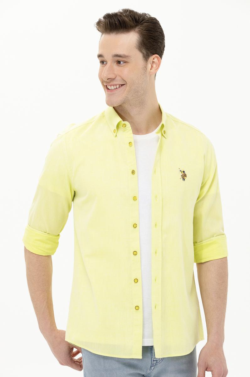 Erkek Neon Sarı Uzun Kollu Basic Gömlek
