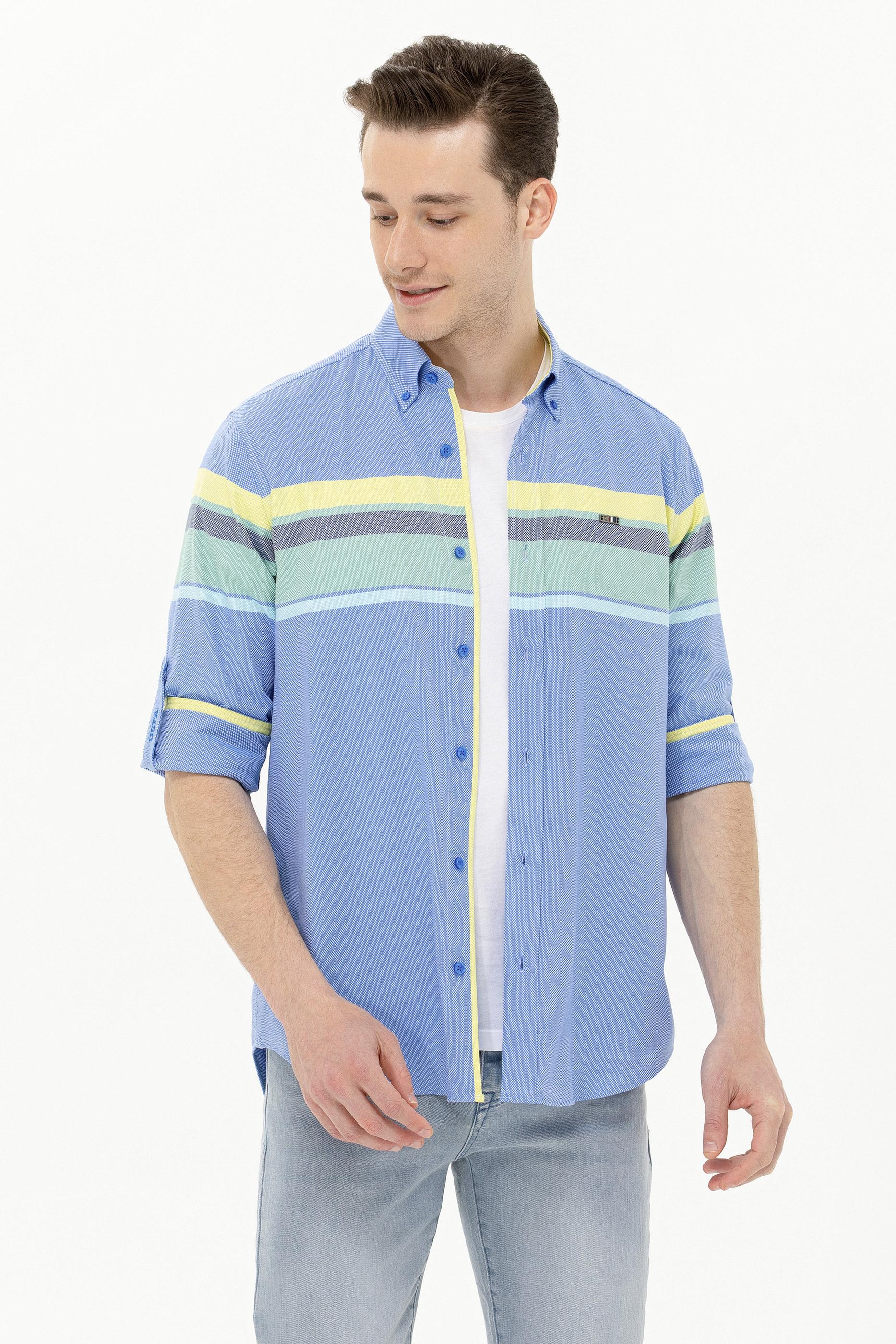 Erkek Saks Uzun Kollu Gömlek