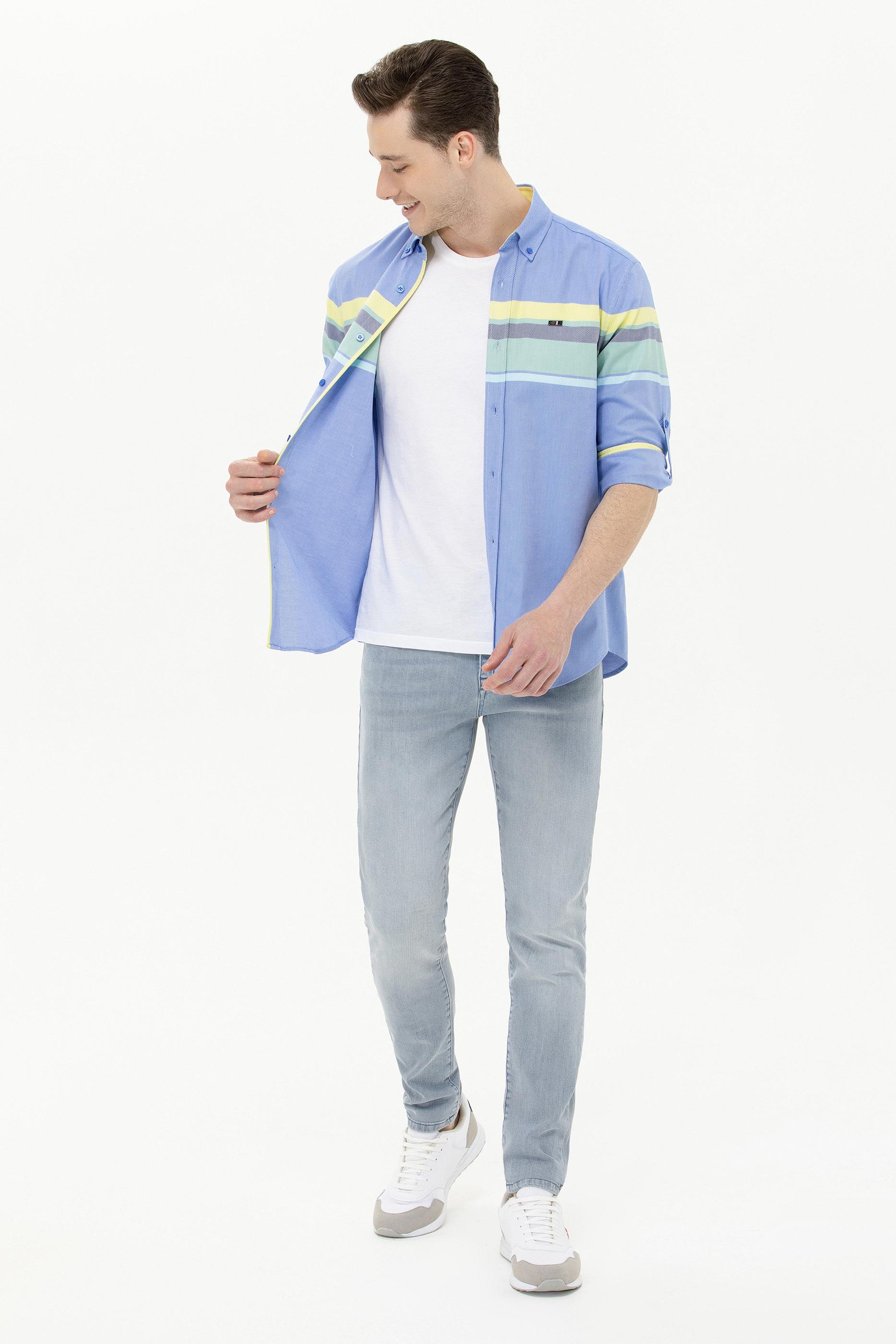 Erkek Saks Uzun Kollu Gömlek