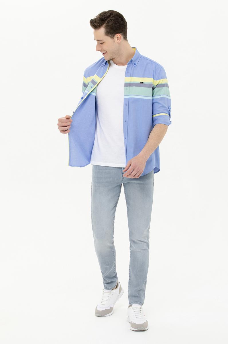 Erkek Saks Uzun Kollu Gömlek