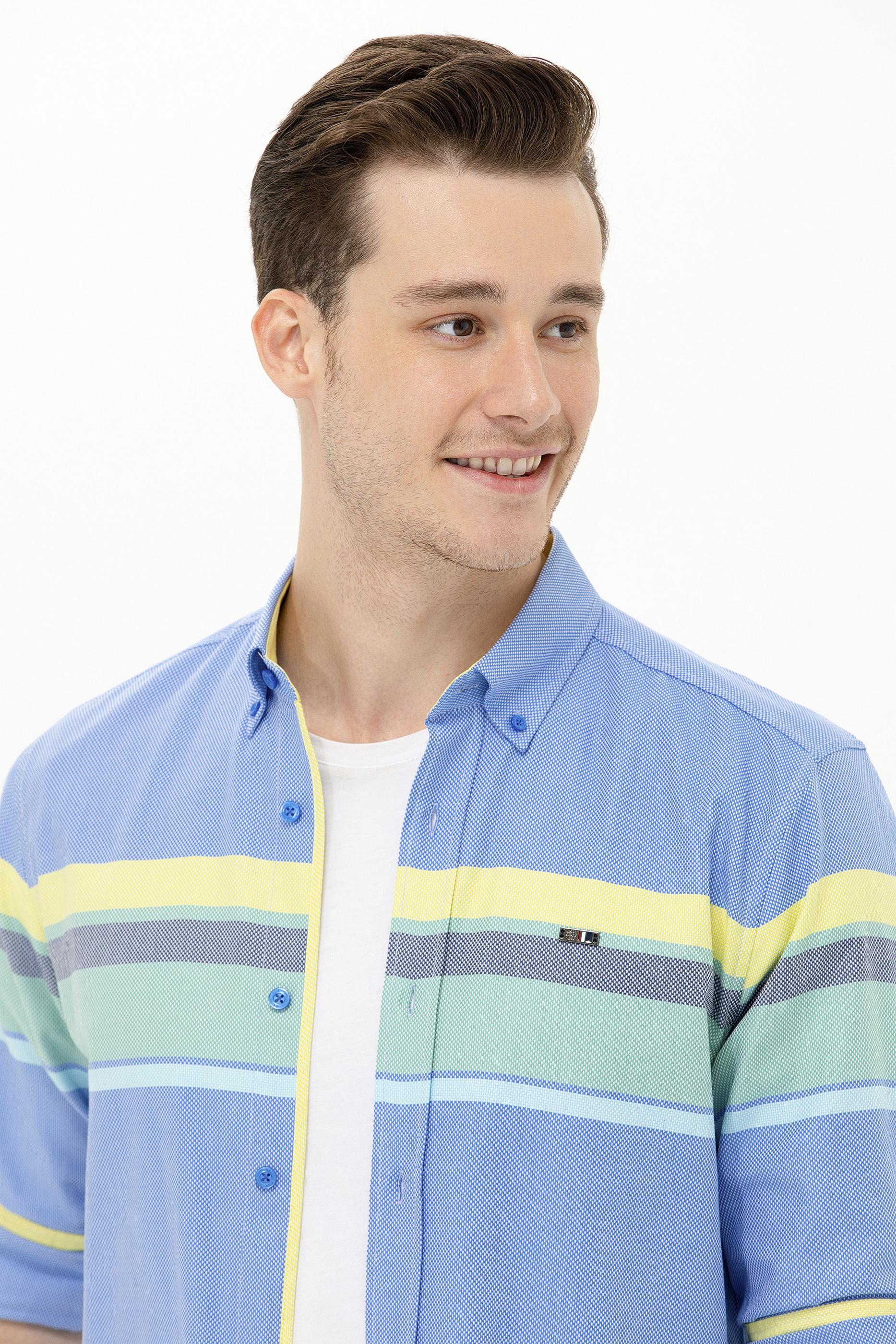 Erkek Saks Uzun Kollu Gömlek