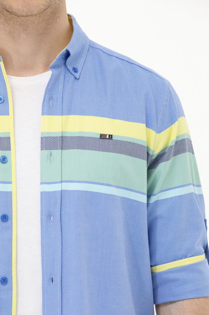 Erkek Saks Uzun Kollu Gömlek