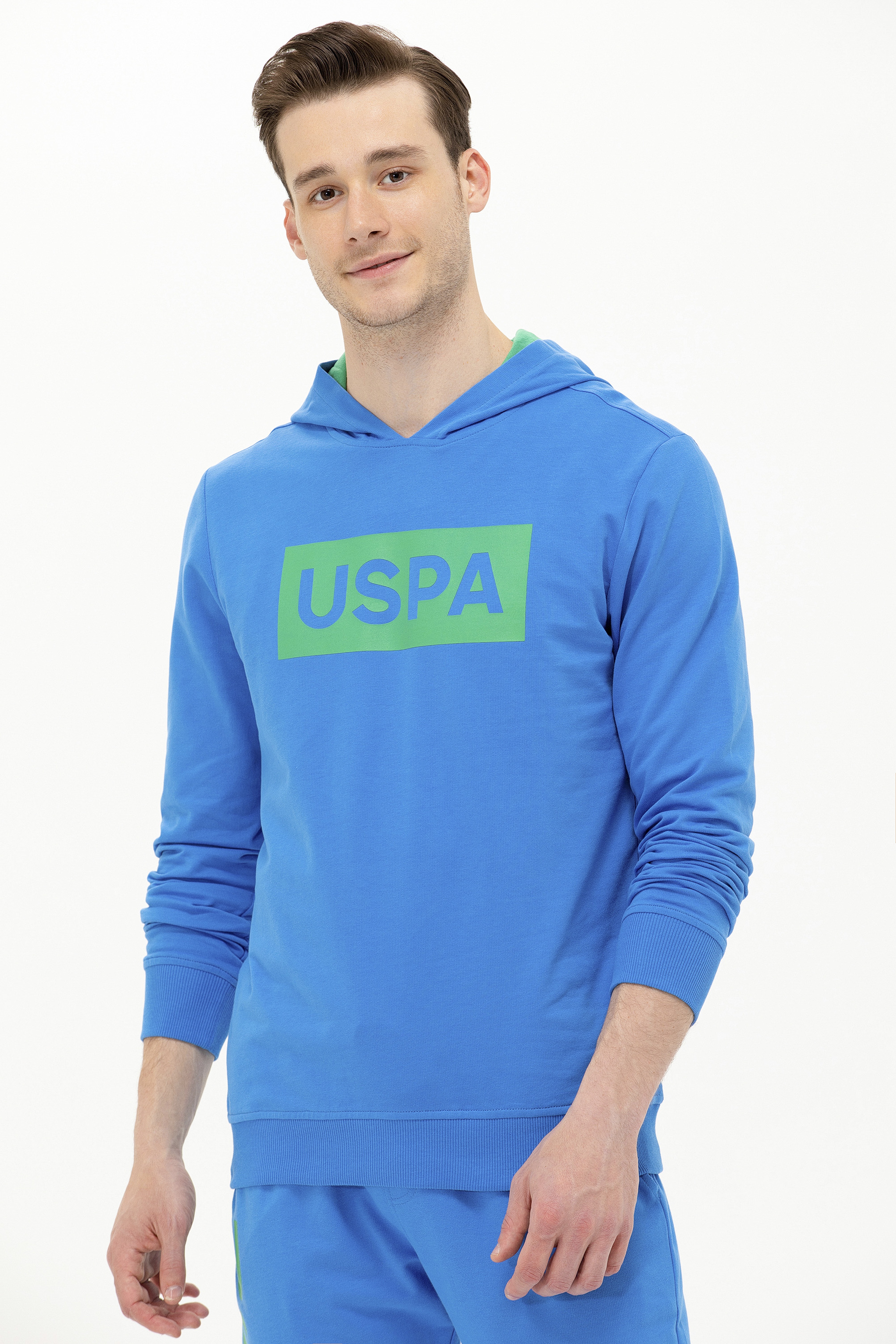 Erkek Saks Kapüşonlu Sweatshirt