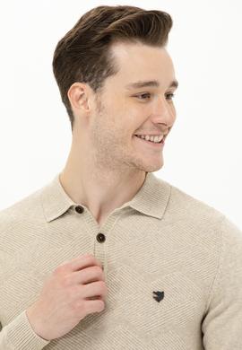 Erkek Taş Melanj Polo Yaka Triko Kazak - 50253695033